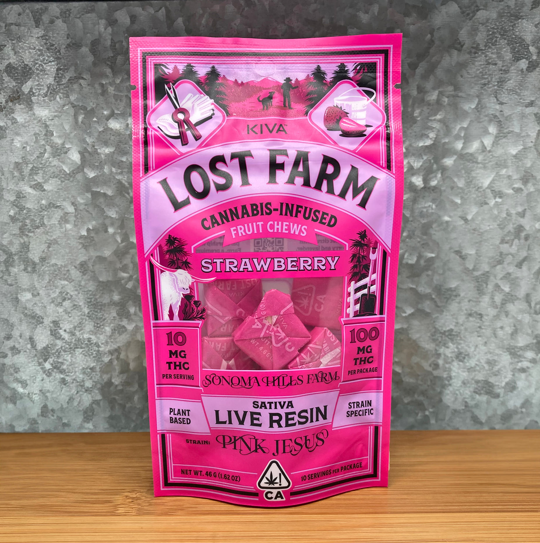 Strawberry Pink Jesus Lost Farm Rosin Chews 100mg - Kiva -  - $29 - Edible