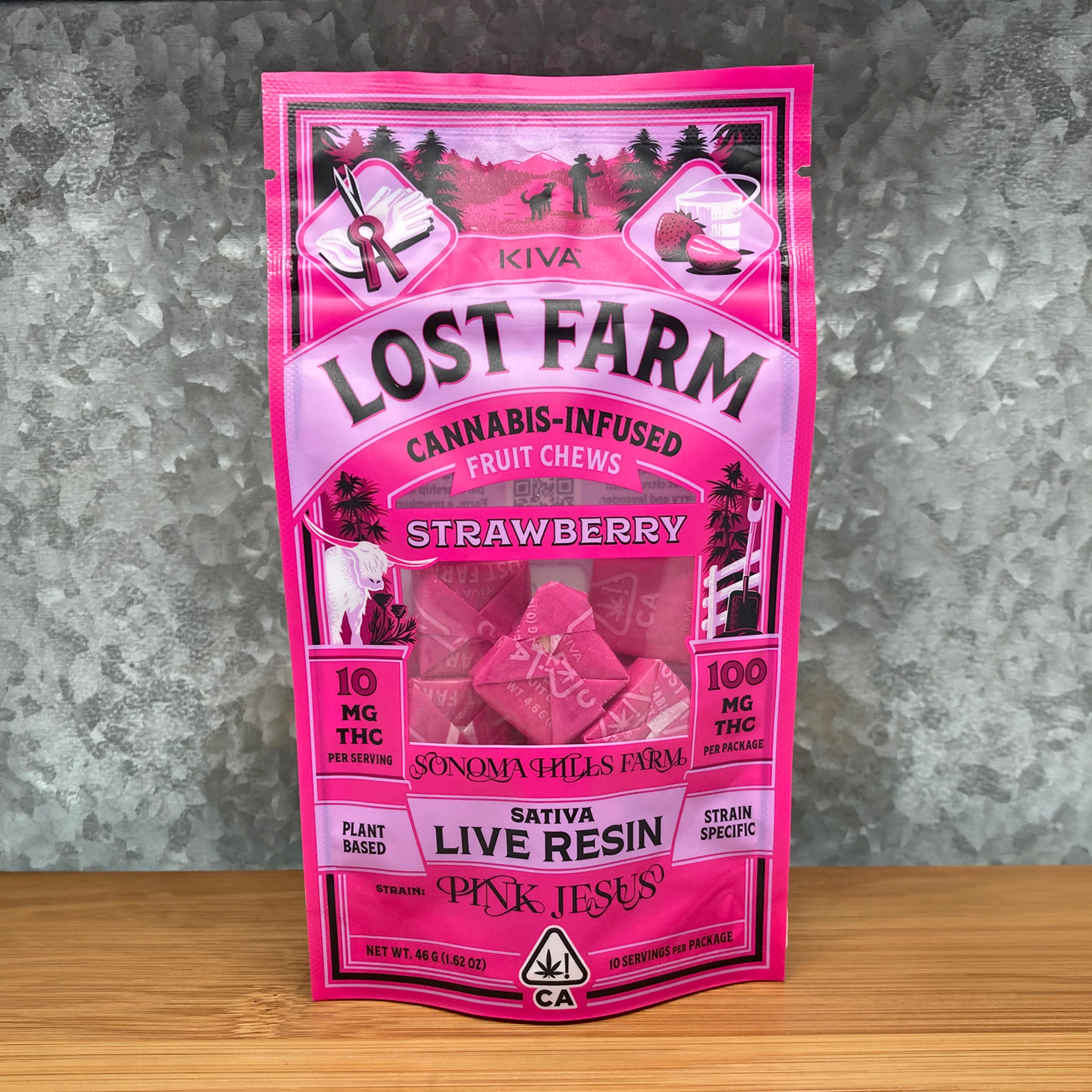 Strawberry Pink Jesus Lost Farm Rosin Chews 100mg - Kiva - - $29 - Edible