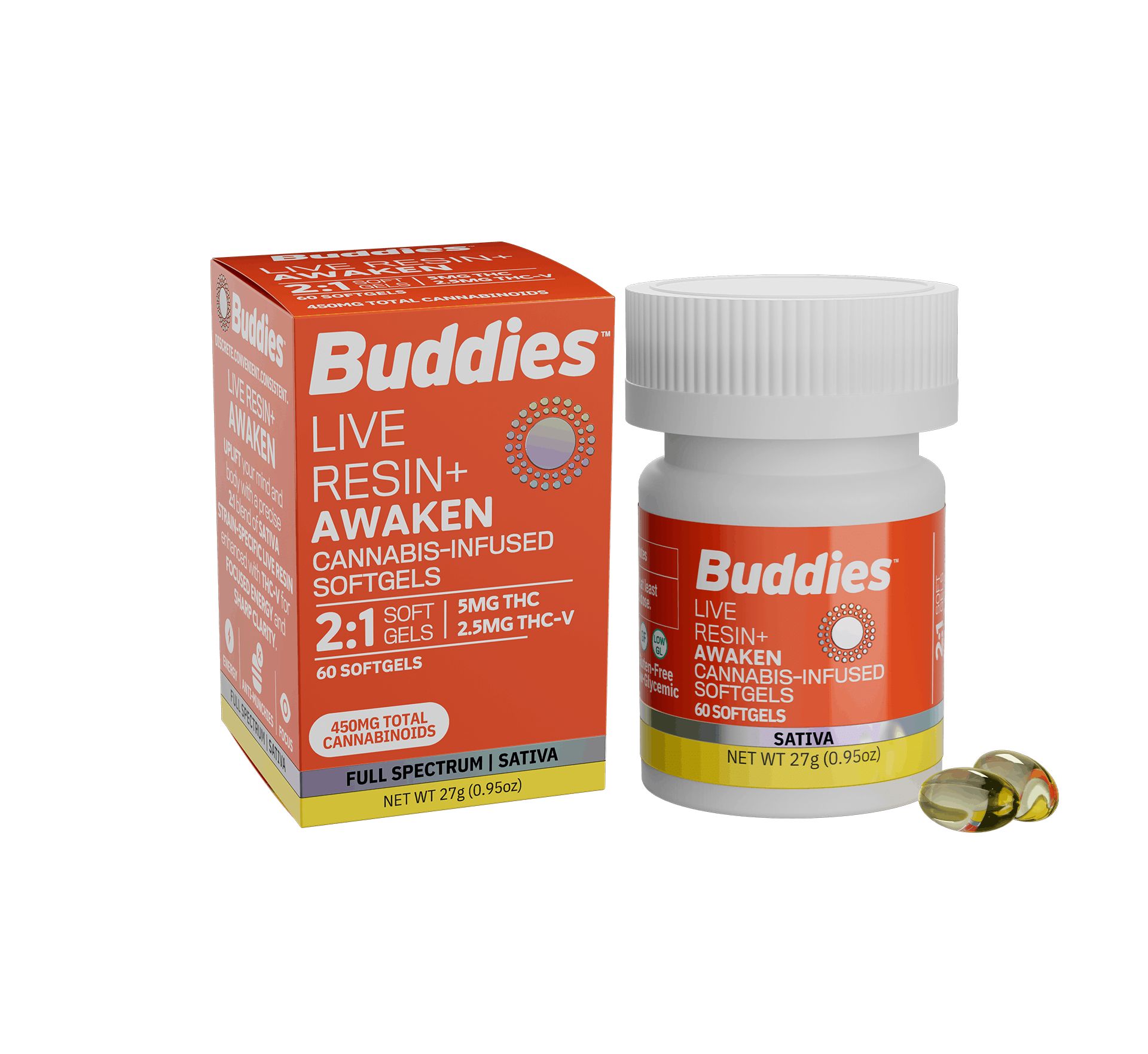 Buddies: Awaken Live Resin - (5mg) Softgel Capsules - 60 Count (300mg Total)