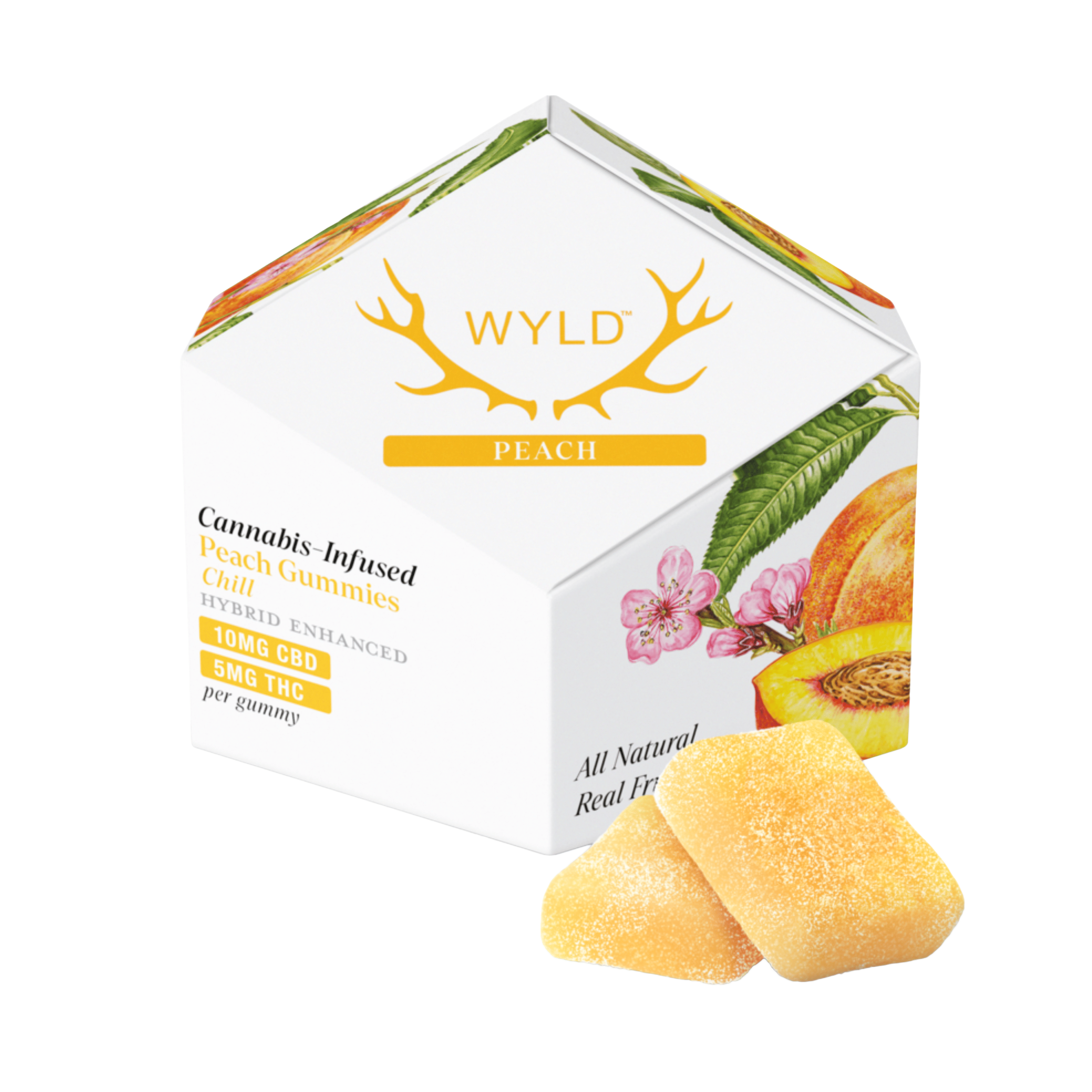 Hybrid Peach 2:1 CBD/THC Gummies - 100mg CBD + 50mg THC - WYLD -  - $17 - Edibles