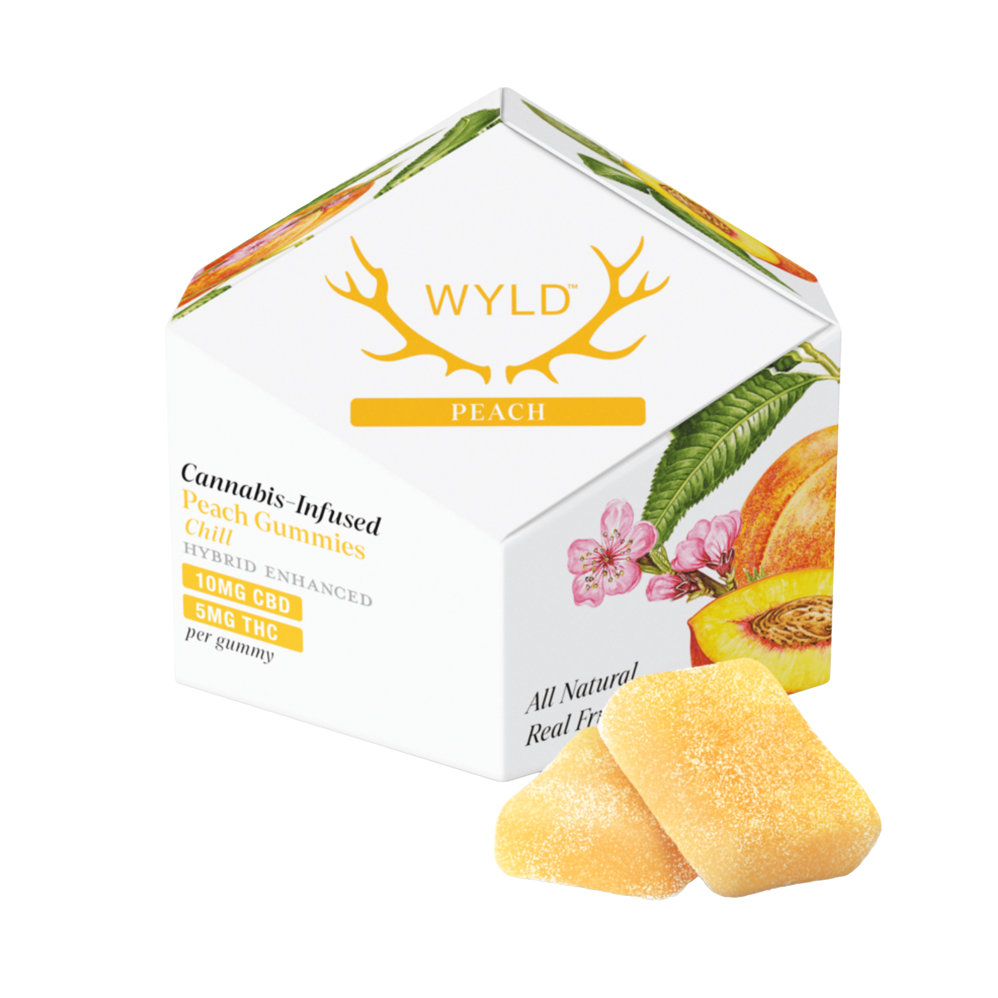 Hybrid Peach 2:1 CBD/THC Gummies - 100mg CBD + 50mg THC - WYLD - - $17 - Edibles