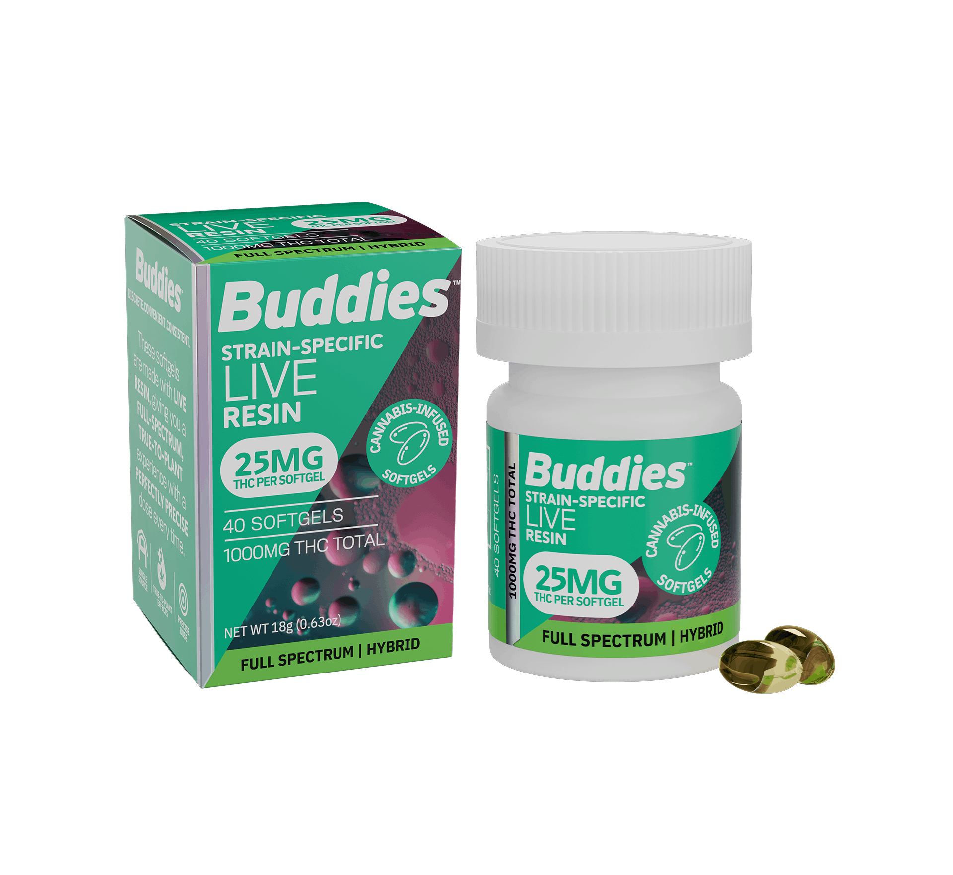Buddies: (25mg) Softgel Capsules - 40 Count (1000mg Total)
