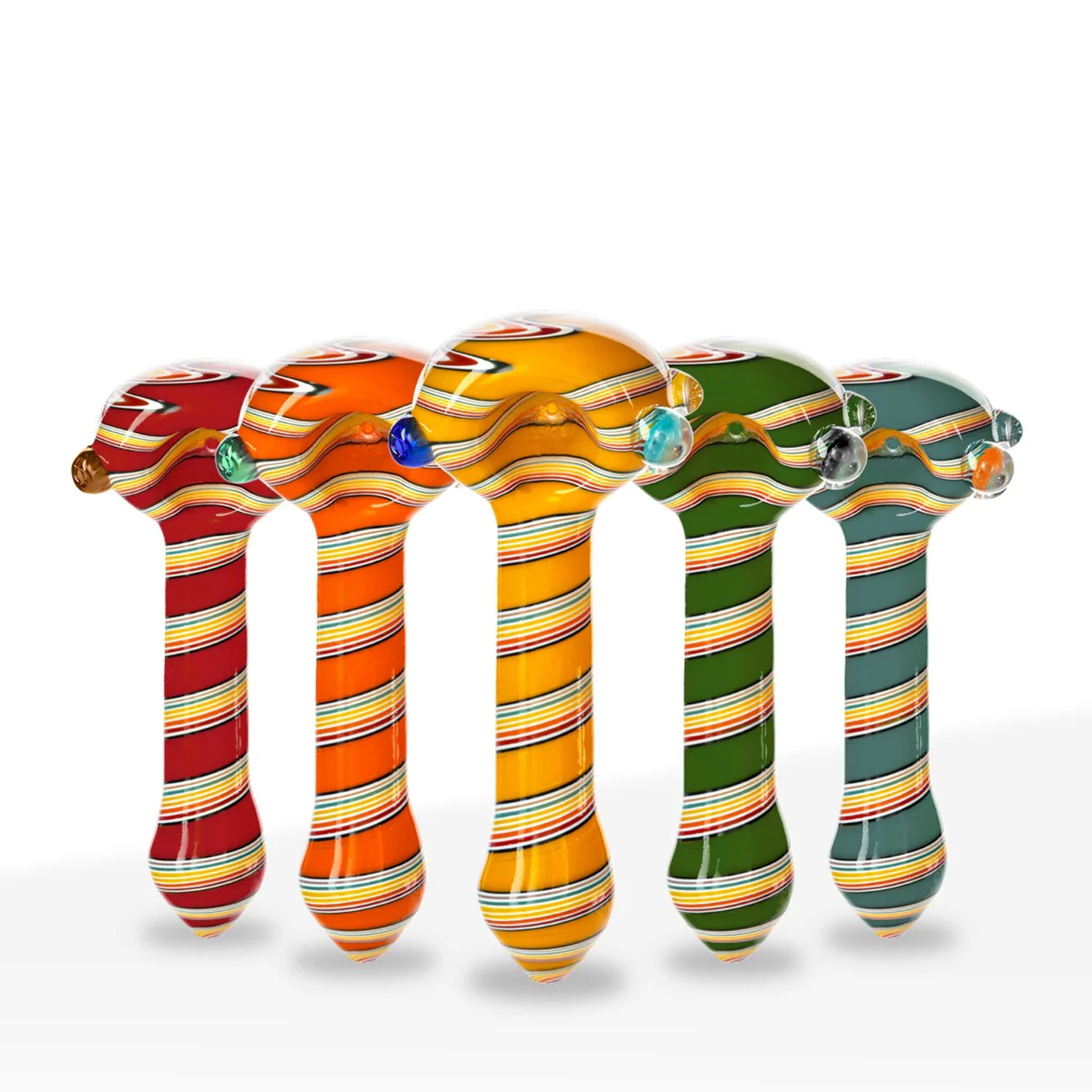 Hand Pipe Heavy Striped Classic Spoon Hand Pipe 4" - Glass - Assorted Colors - Biohazard - - $15 - Paraphernalia