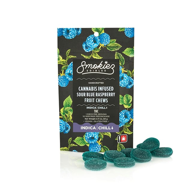 Smokiez Edibles Fruit Chews | Sour Blue Raspberry 100mg THC: 2mg CDB