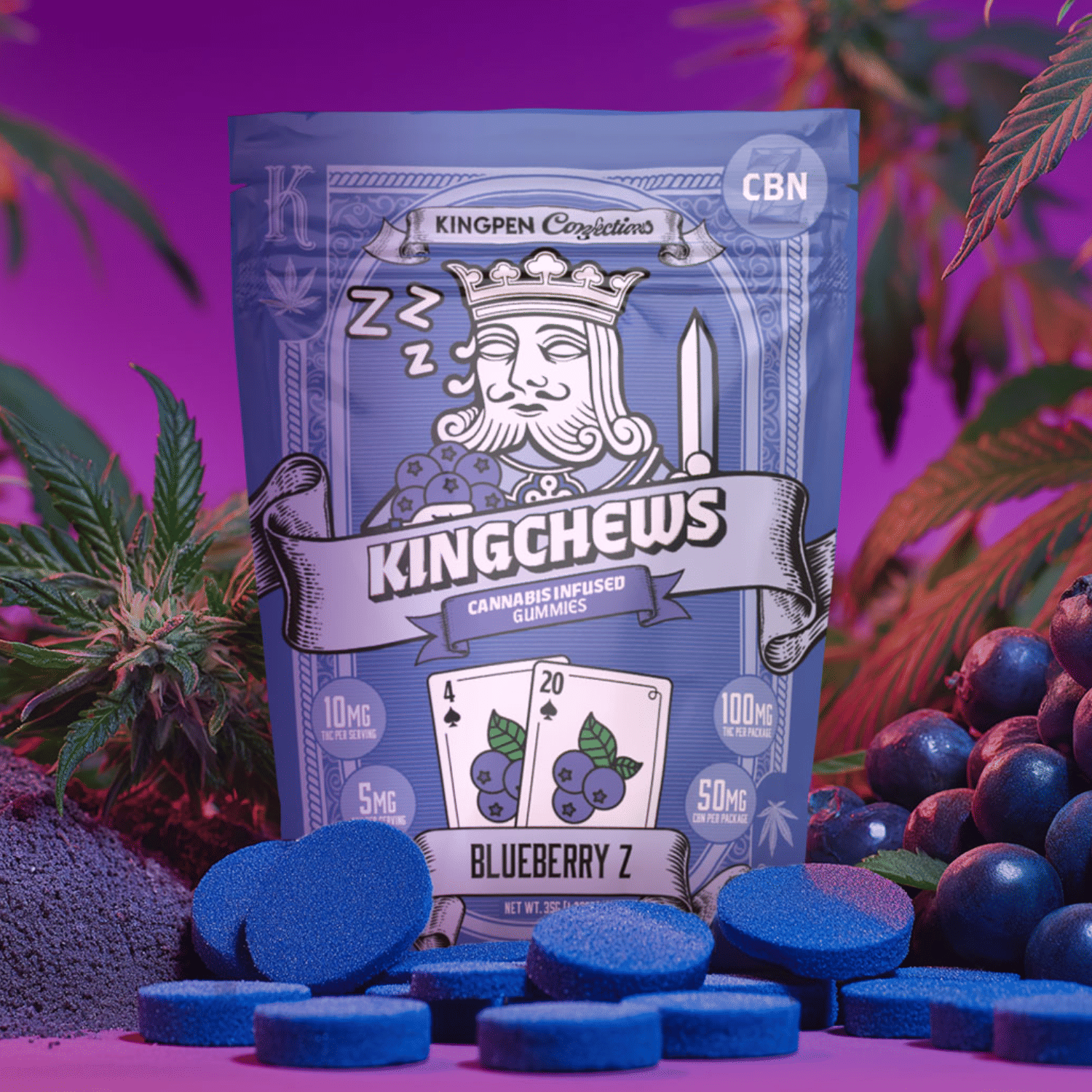 Blueberry Z CBN Gummies 10pk 'KingChew' - Kingpen -  - $13.50 - Edible