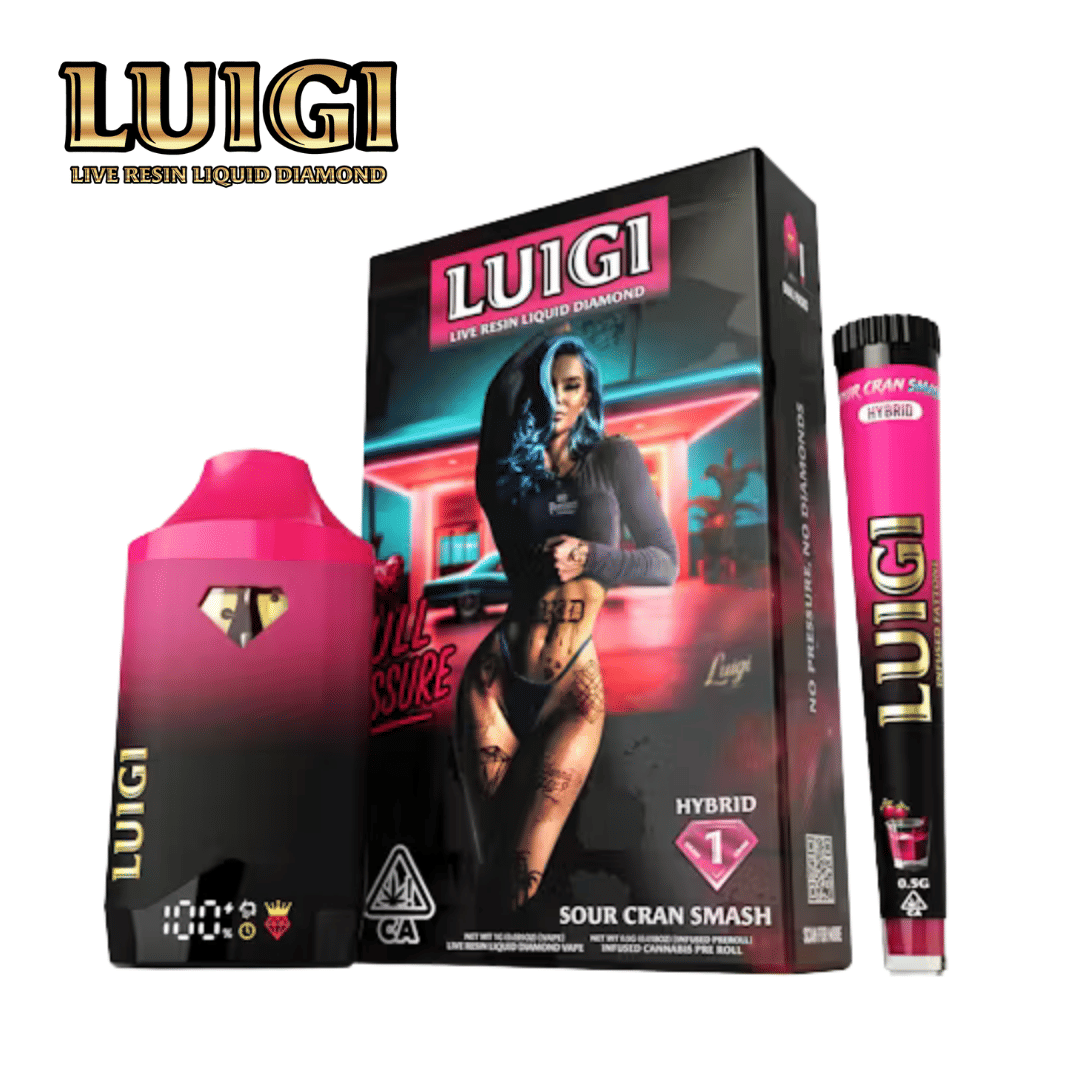 Luigi - Sour Cran Smash - Live Resin Liquid Diamond AIO - 1G + 0.5g Infused Pre-roll (Dual Pack) - Luigi - Sour Cran Smash - $24.99 - Disposable Vapes