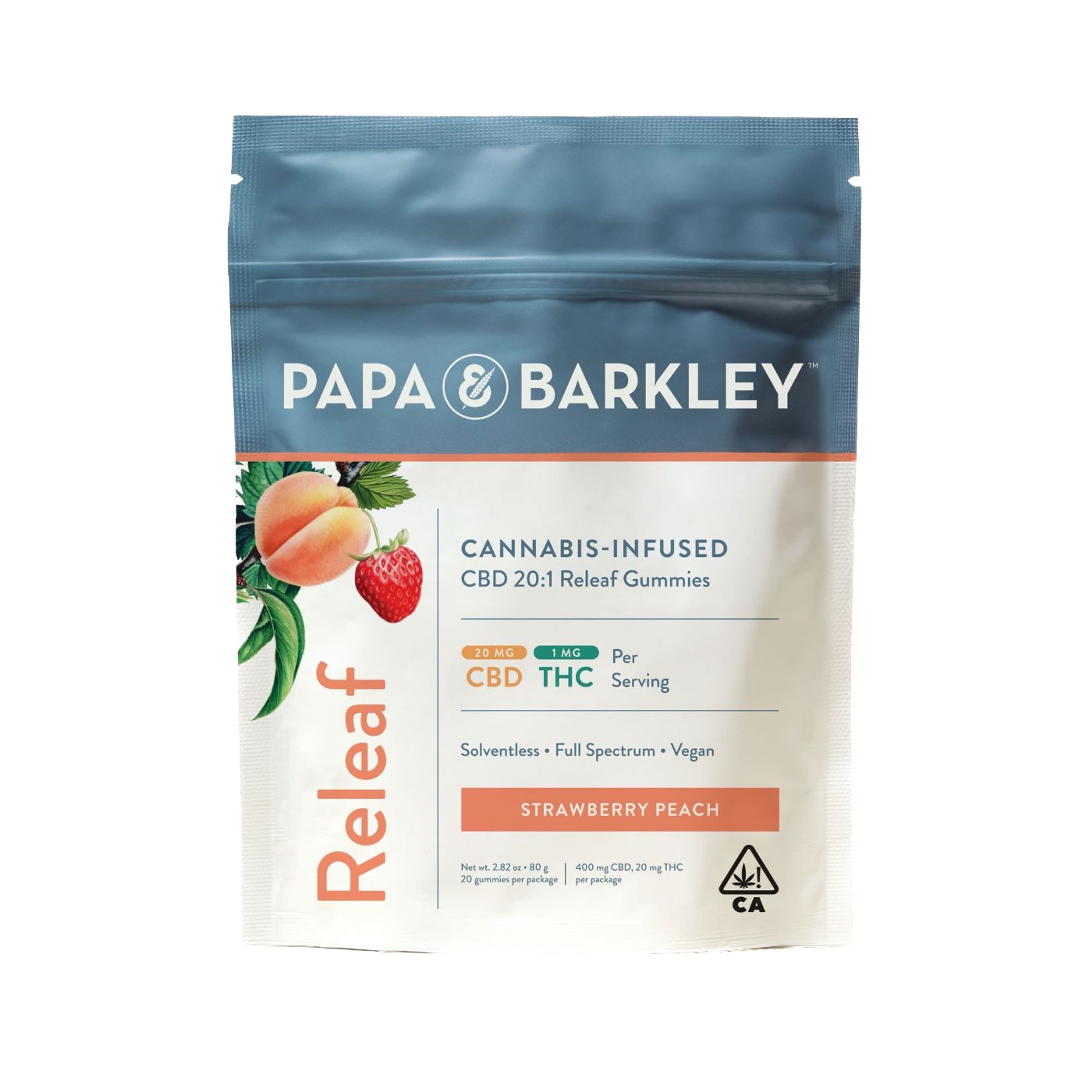 CBD:THC Releaf Strawberry Peach | Solventless Gummies - Papa & Barkley - - $27 - Edibles