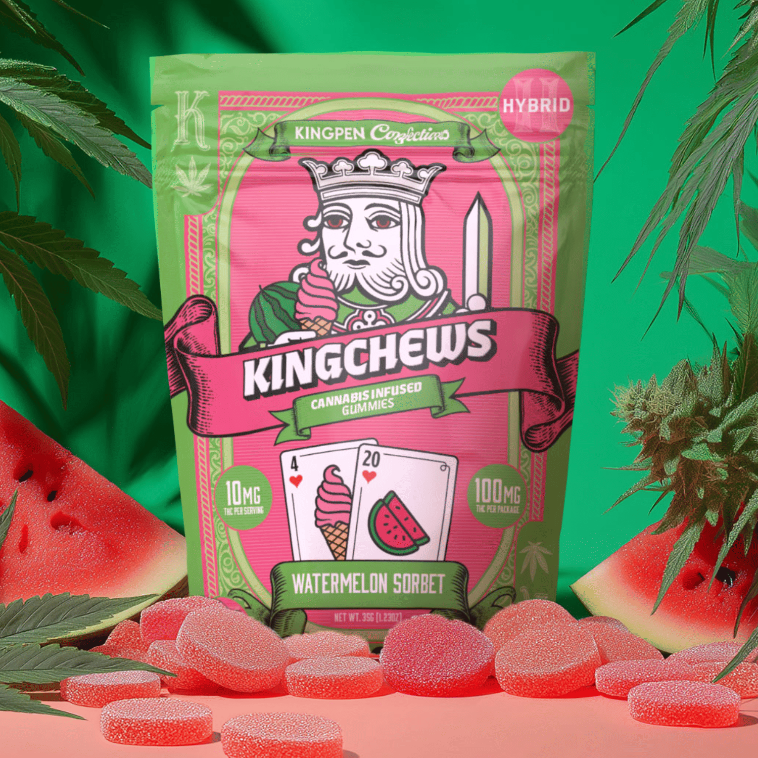 Watermelon Sorbet Gummies 10pk 'KingChew' - Kingpen -  - $13.50 - Edible