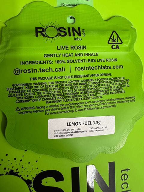 Lemon Fuel - Live Rosin - .3g