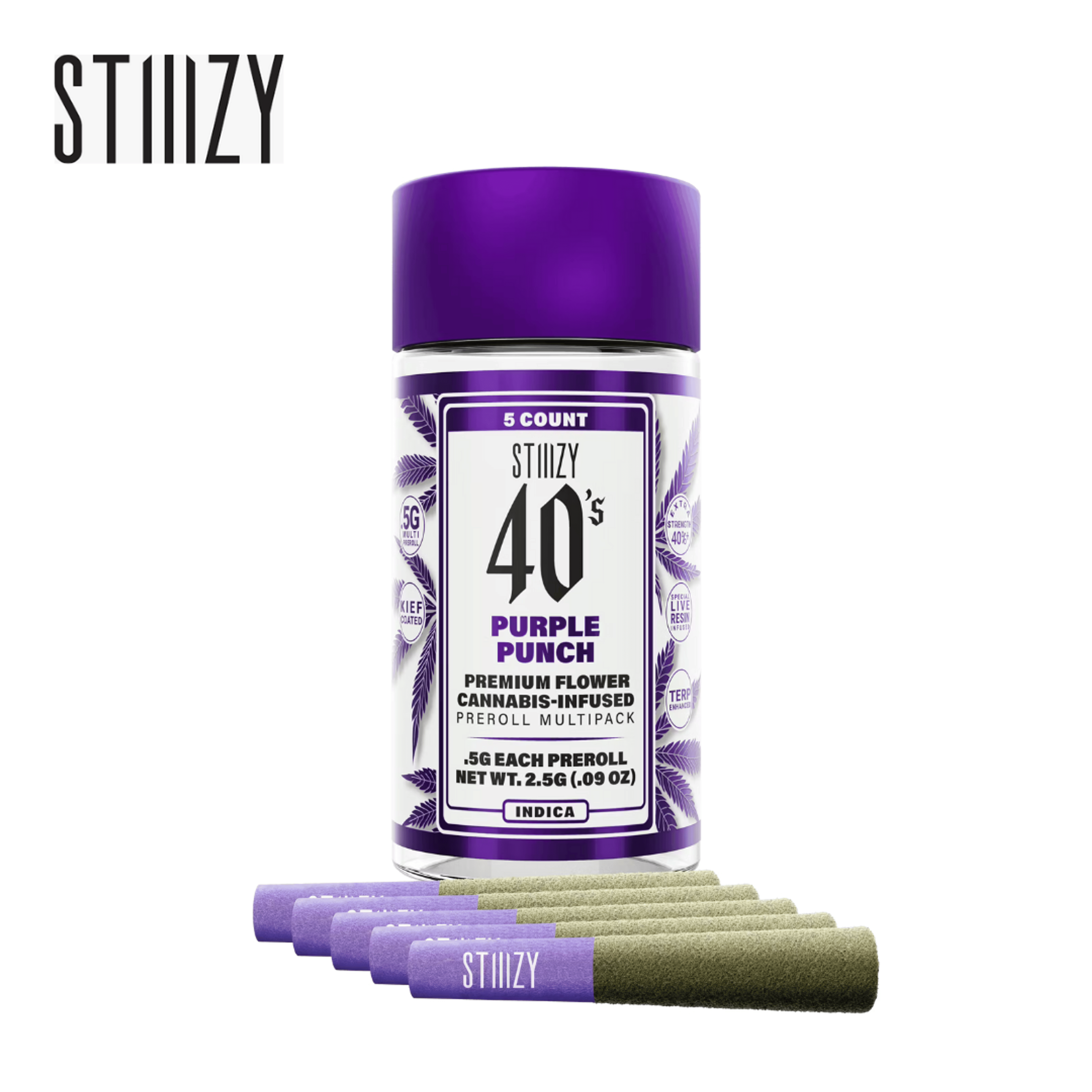 Stiiizy 40's - Purple Punch - 5 Infused Pre-Roll Pack - 2.5g - Stiiizy - Purple Punch - $24.99 - Pre-Roll Packs