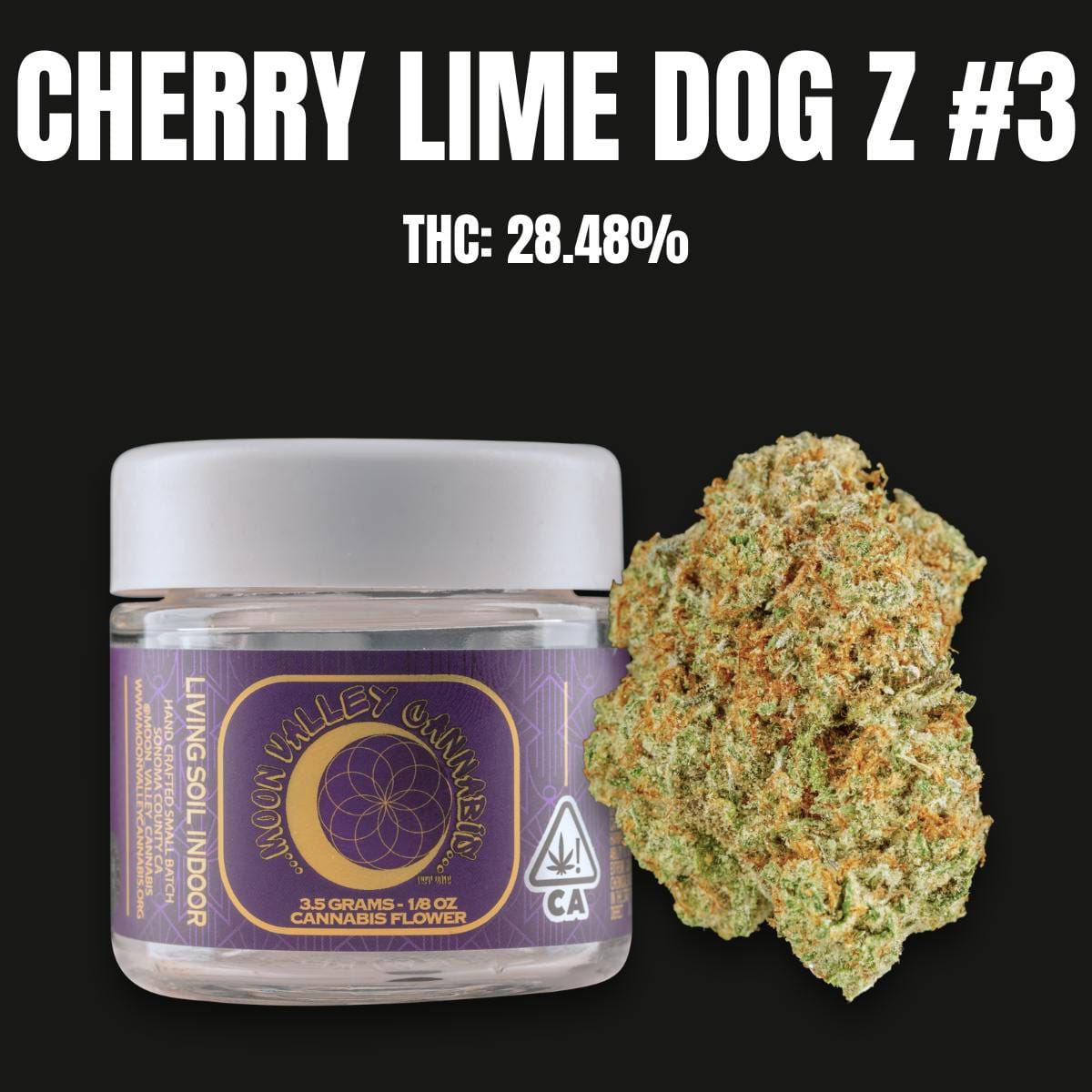 Cherry Limedog Z (H) 28.48% - 3.5g - Moon Valley Organics - Eighth - $40 - Flower