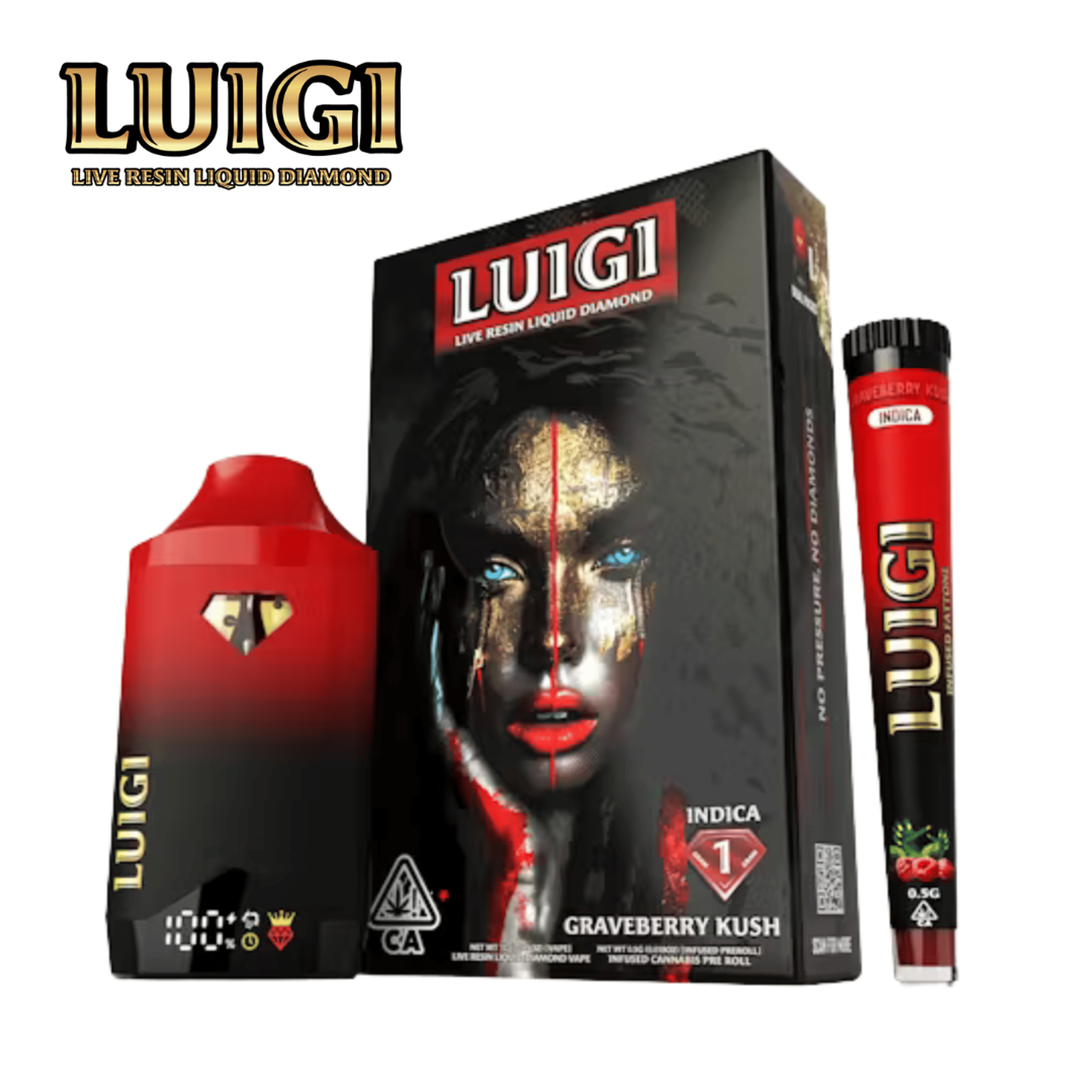 Luigi - Graveberry Kush Live Resin Liquid Diamond AIO - 1G + 0.5g Infused Pre-roll (Dual Pack) - Luigi - Graveberry Kush - $24.99 - Disposable Vapes