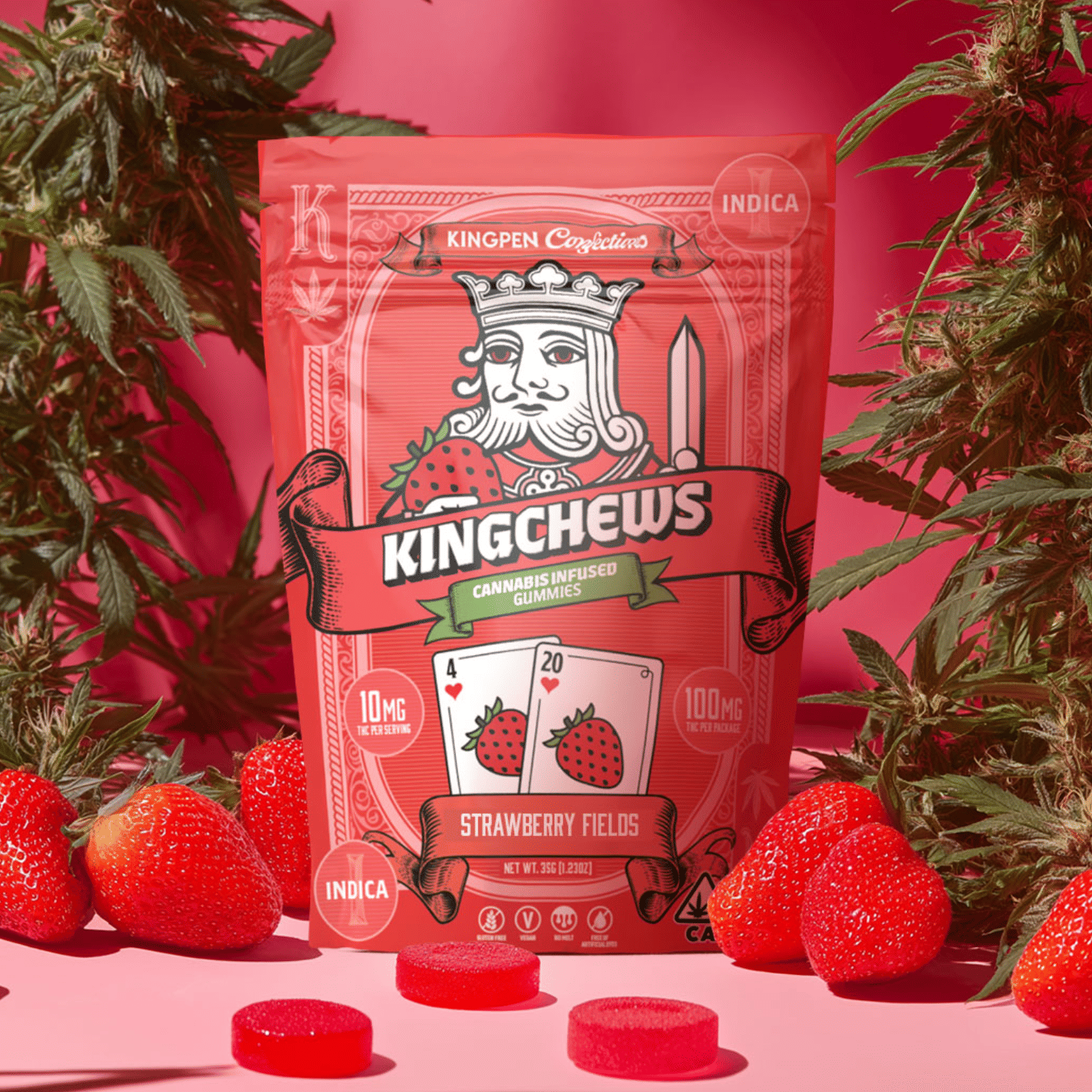 Strawberry Fields Gummies 10pk 'KingChew' - Kingpen -  - $13.50 - Edible