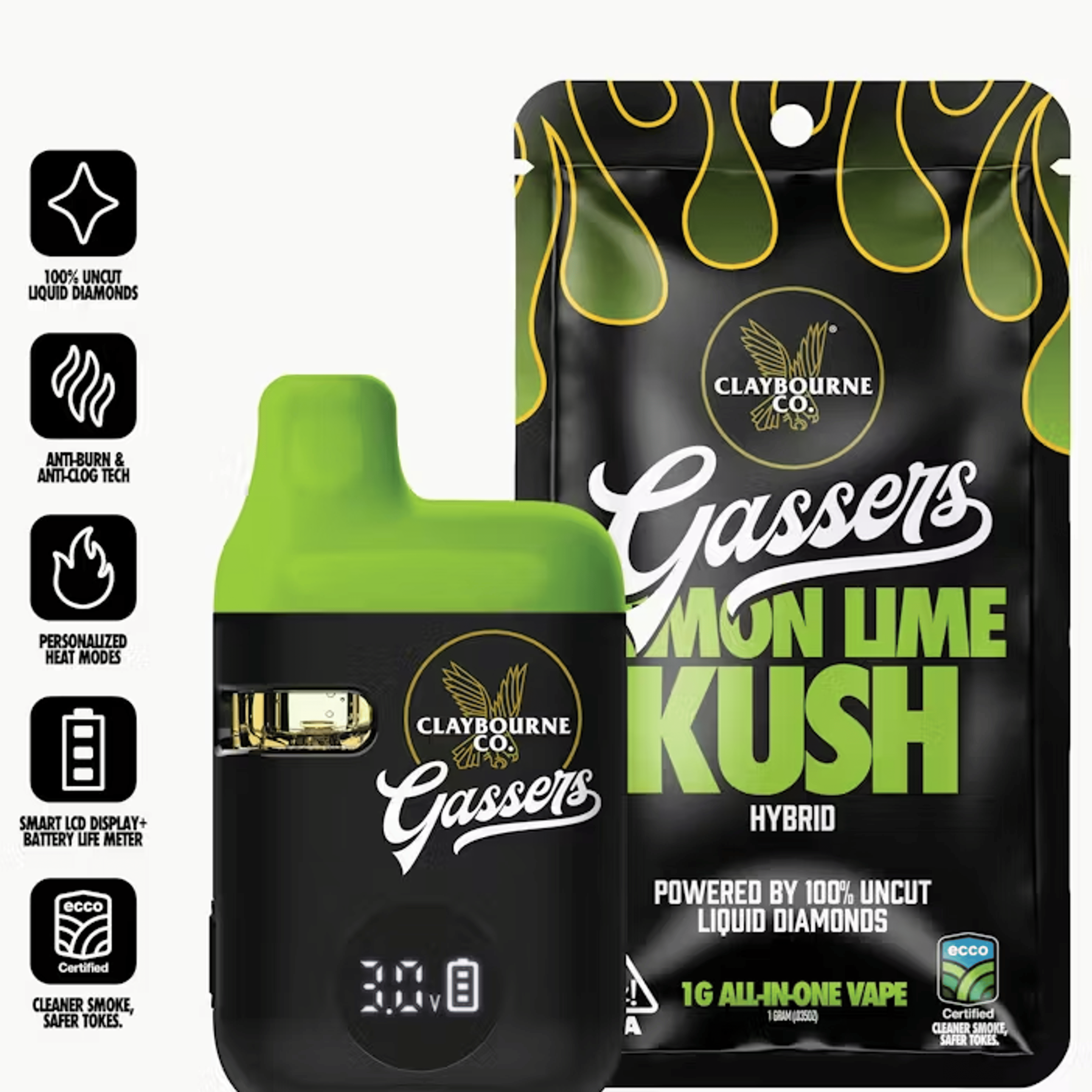 Lemon Lime Kush All in One Vape 1g - Claybourne Co. - - $32 - All in One Carts