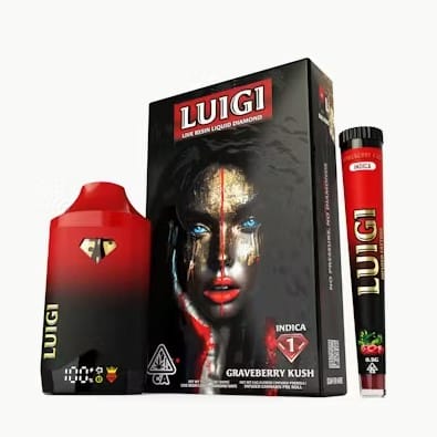 Luigi - Graveberry Kush - Live Resin Liquid Diamond AIO - 1G + 0.5g Infused Pre-roll (Dual Pack) - Luigi - AIO + .5g PR - $19.99 - Disposable Vape Pens (All In One)