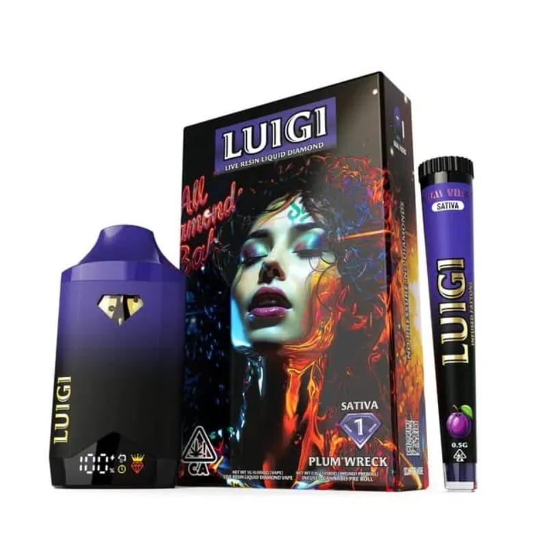 Luigi - Plum Wreck - Live Resin Liquid Diamond AIO - 1G + 0.5g Infused Pre-roll (Dual Pack) - Luigi - AIO + .5g PR - $19.99 - Disposable Vape Pens (All In One)