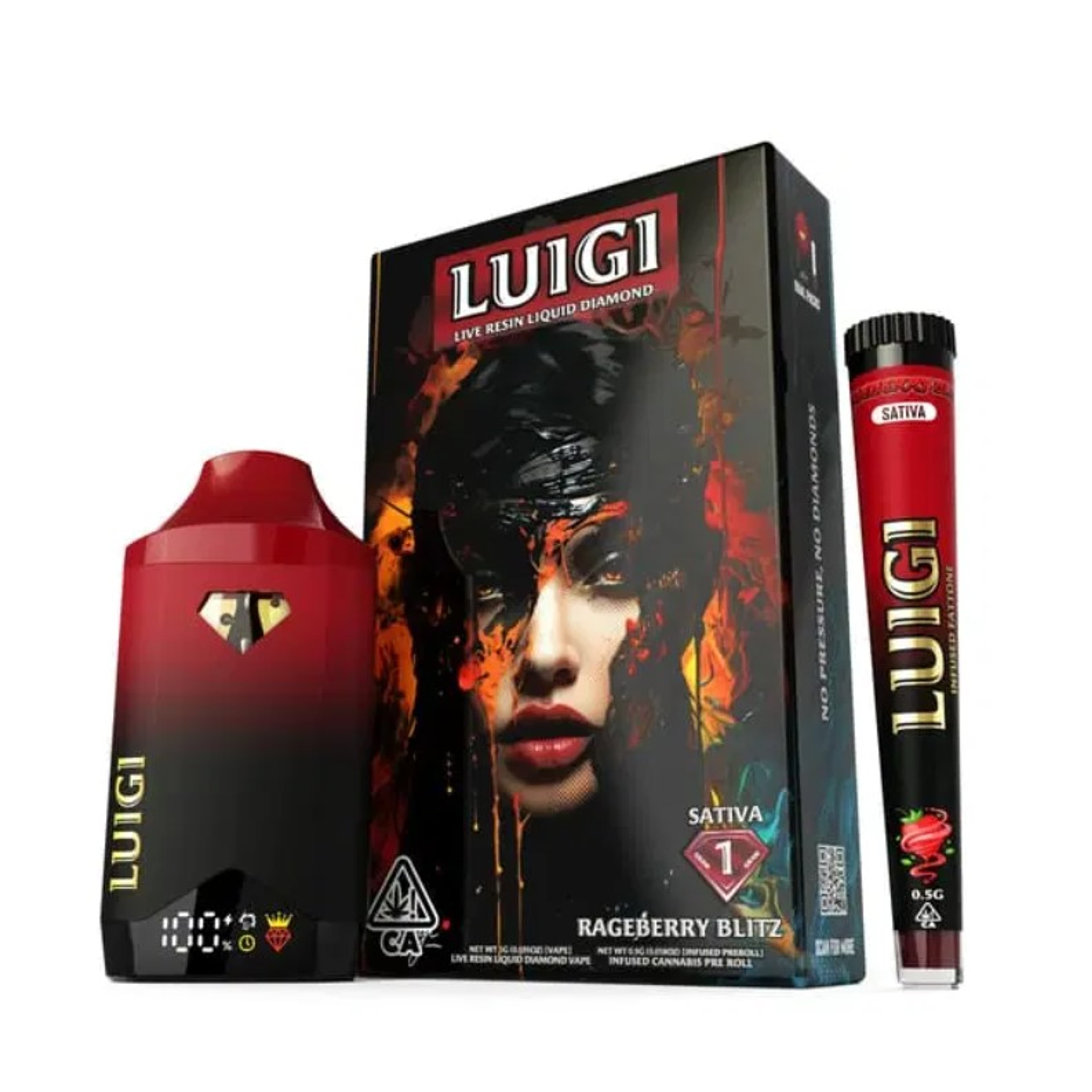Luigi - Rageberry Blitz - Live Resin Liquid Diamond AIO - 1G + 0.5g Infused Pre-roll (Dual Pack) - Luigi - AIO + .5g PR - $19.99 - Disposable Vape Pens (All In One)