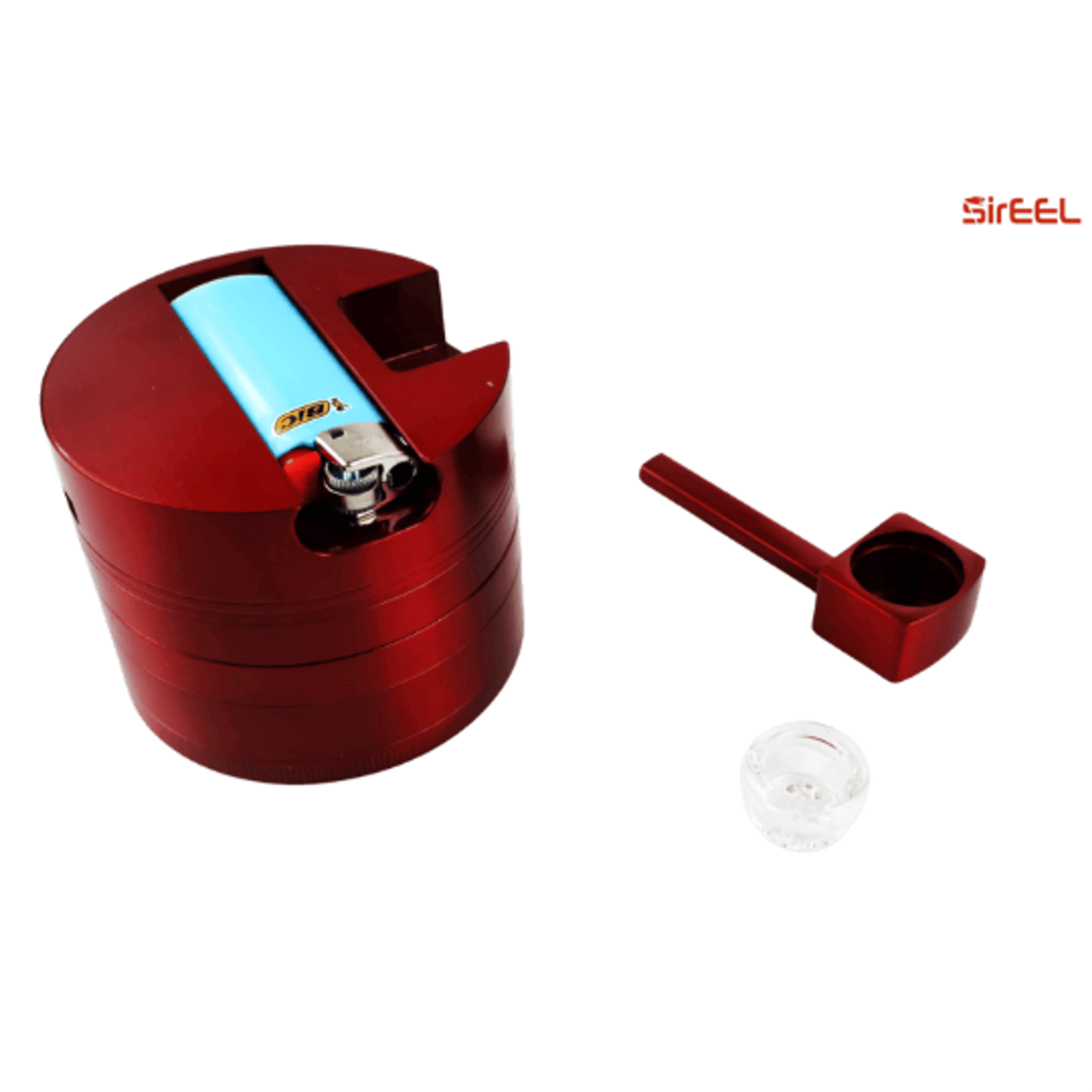 Pro 3-in-1 Grinder with Bic Mini Holder and Integrated Glass Bowl Pipe 5pc - SirEEL - - $32 - Accessories
