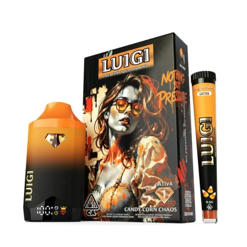 Luigi - Candy Corn Chaos - Live Resin Liquid Diamond AIO - 1G + 0.5g Infused Pre-roll (Dual Pack) - Luigi - AIO + .5g PR - $19.99 - Disposable Vape Pens (All In One)