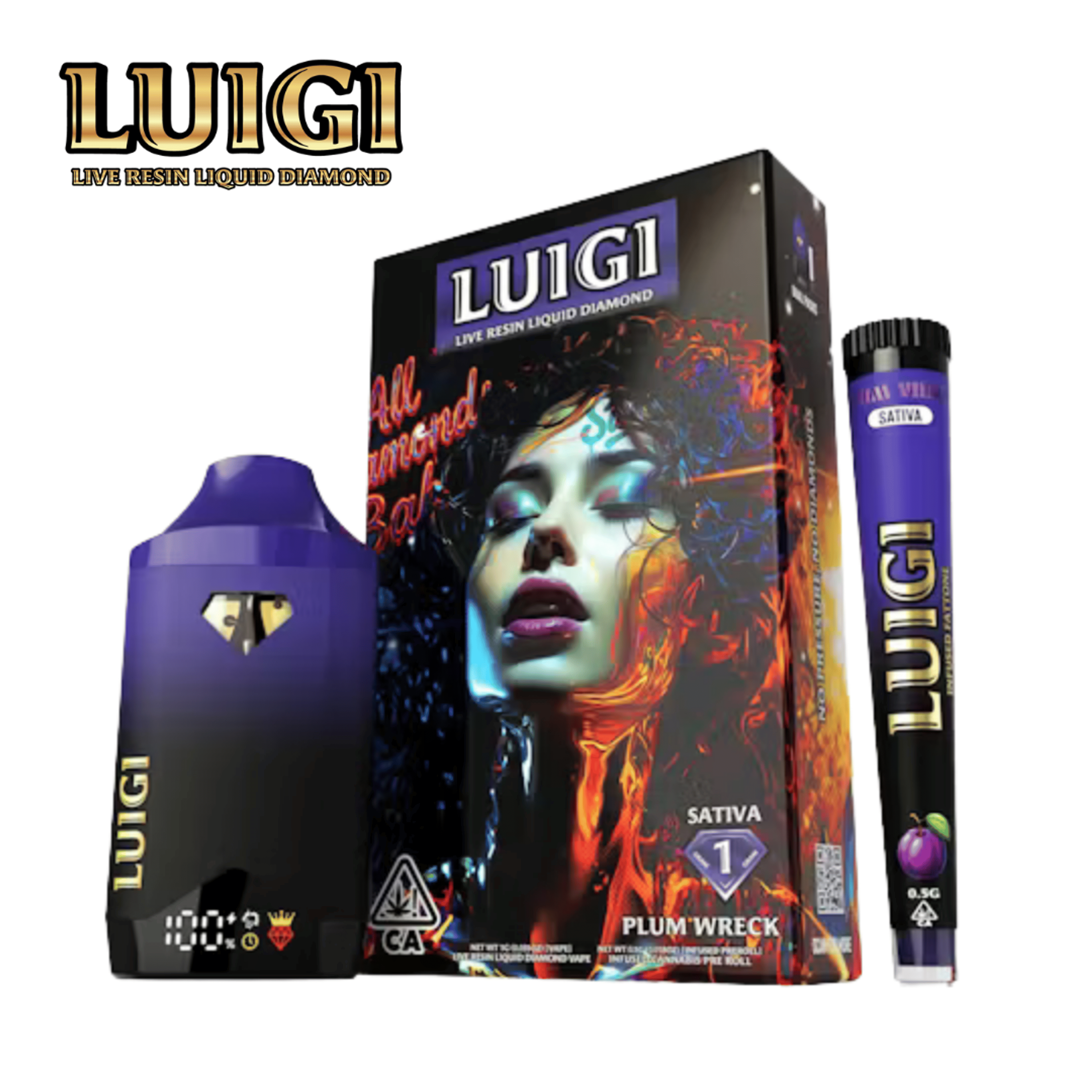 Luigi - Plum Wreck - Live Resin Liquid Diamond AIO - 1G + 0.5g Infused Pre-roll (Dual Pack) - Luigi - Plum Wreck - $24.99 - Disposable Vapes
