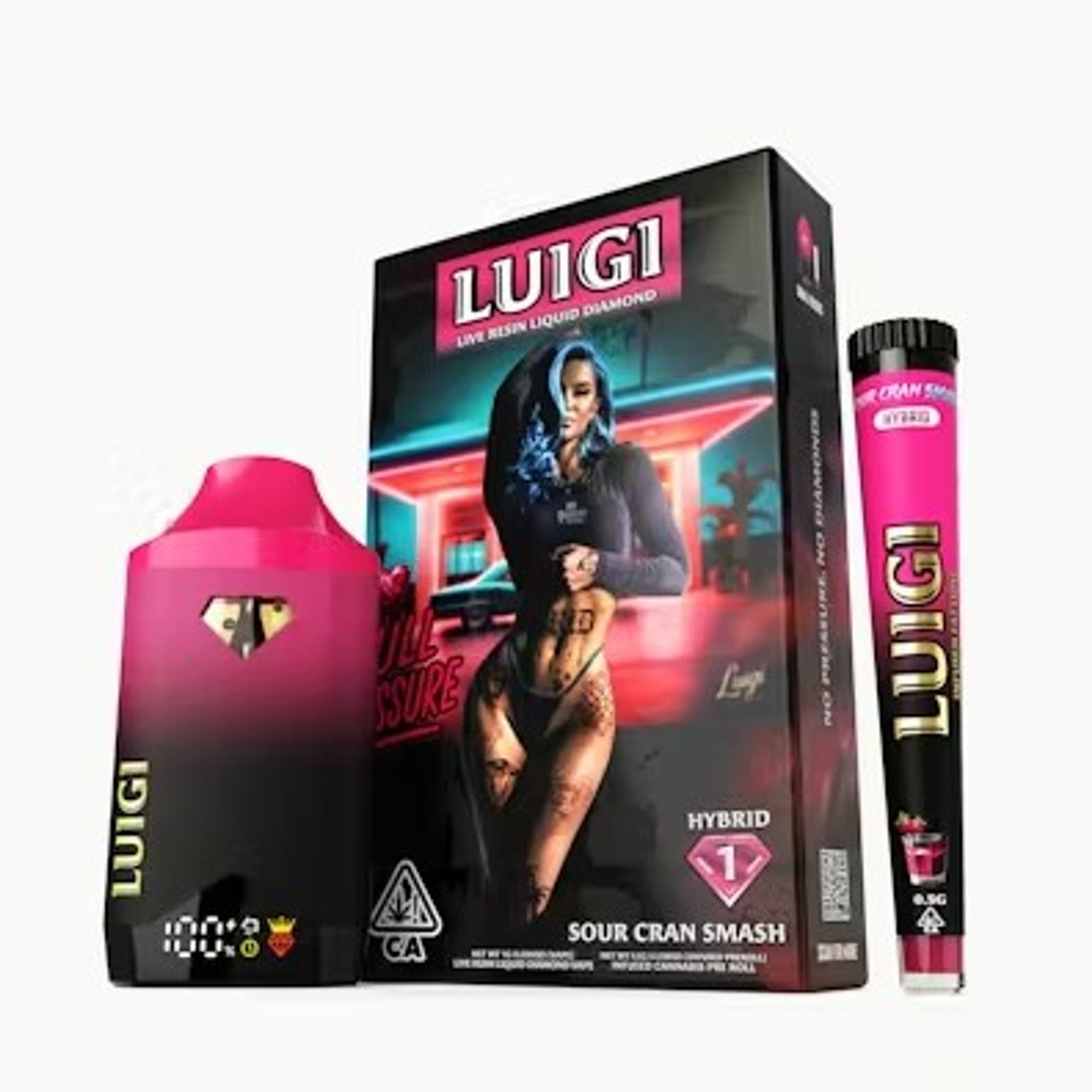 Luigi - Sour Cran Smash - Live Resin Liquid Diamond AIO - 1G + 0.5g Infused Pre-roll (Dual Pack) - Luigi - AIO + .5g PR - $19.99 - Disposable Vape Pens (All In One)