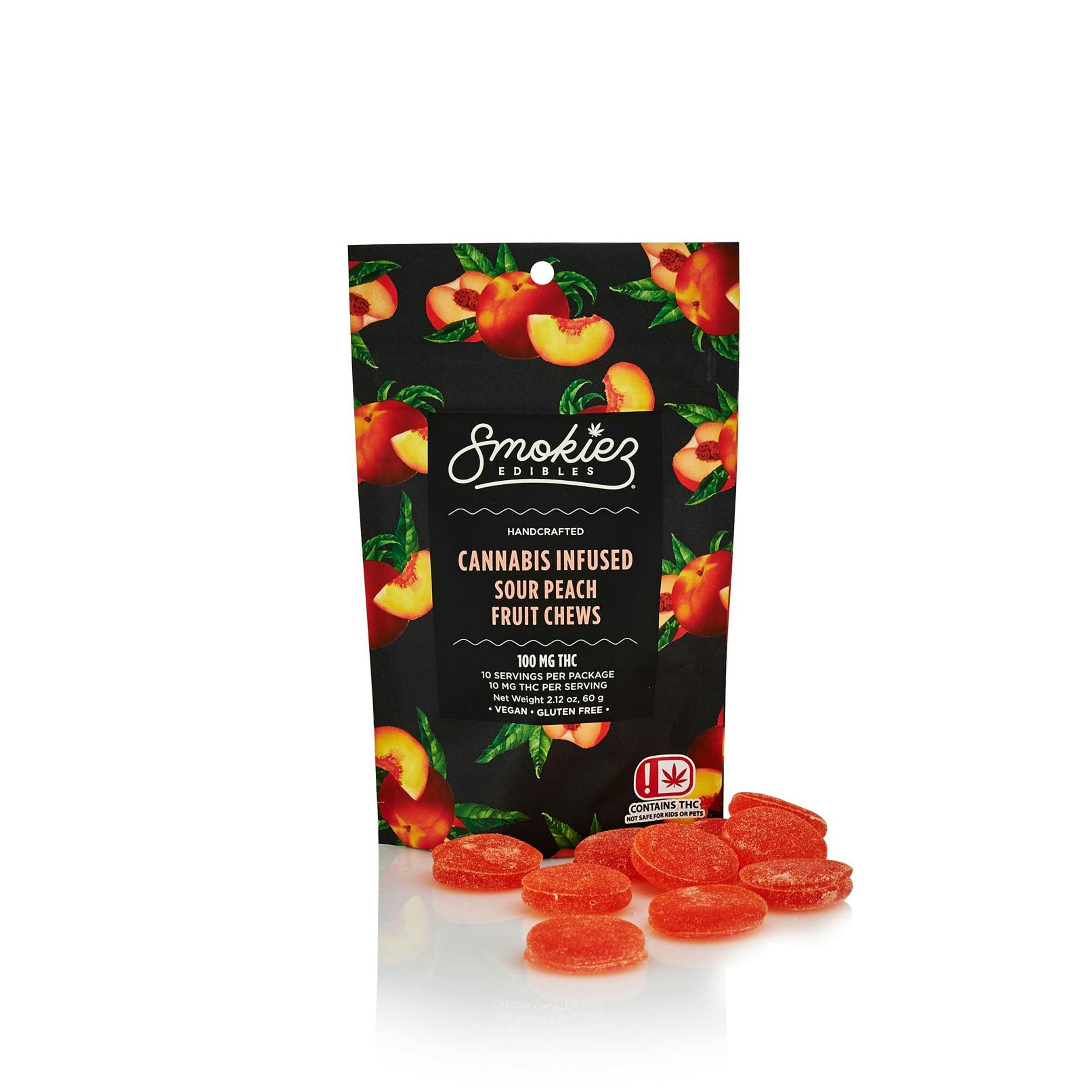Sour Peach Fruit Chews - 100 mg THC - OK - Smokiez Edibles - - $18 - Edibles