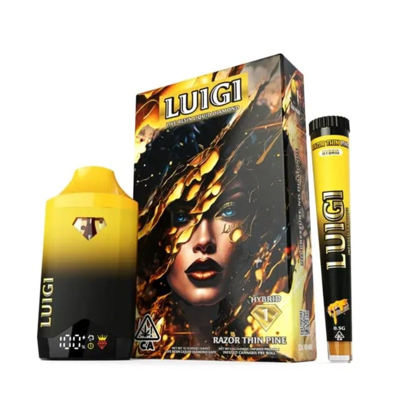 Luigi - Razor Thin Pine - Live Resin Liquid Diamond AIO - 1G + 0.5g Infused Pre-roll (Dual Pack) - Luigi - AIO + .5g PR - $19.99 - Disposable Vape Pens (All In One)