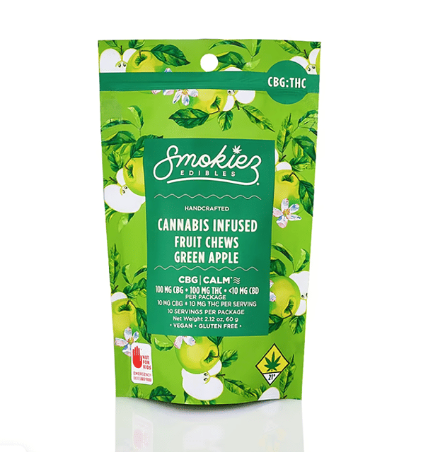 Smokiez 100mg CBD: 100mg THC: 2mg CBD Fruit Chews | Green Apple