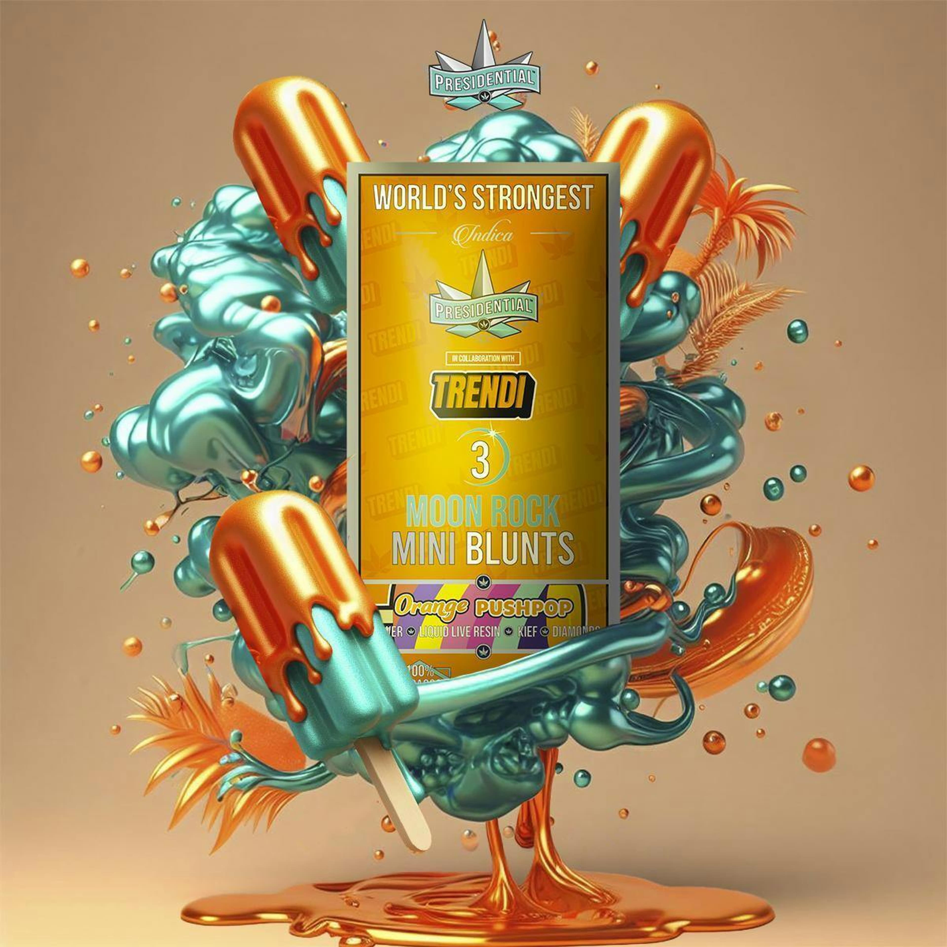 Orange Push-Pop Mini Moon Rock Blunts 3pk - Presidential - 3pk PR Orange Push Pop (H) - $28 - Pre-Rolls