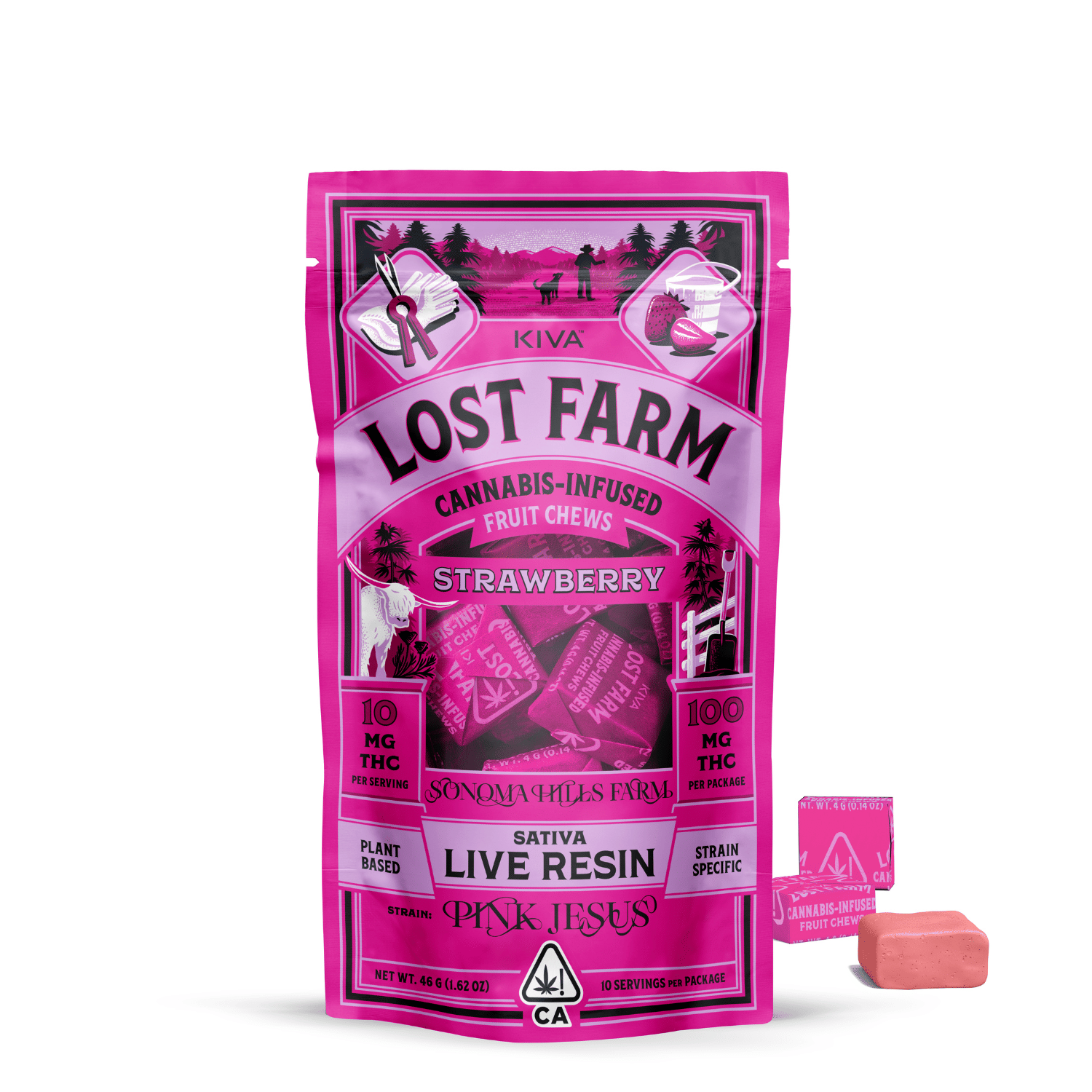 Strawberry Pink Jesus Chews 100mg Lost Farm - Kiva -  - $20.74 - Edible
