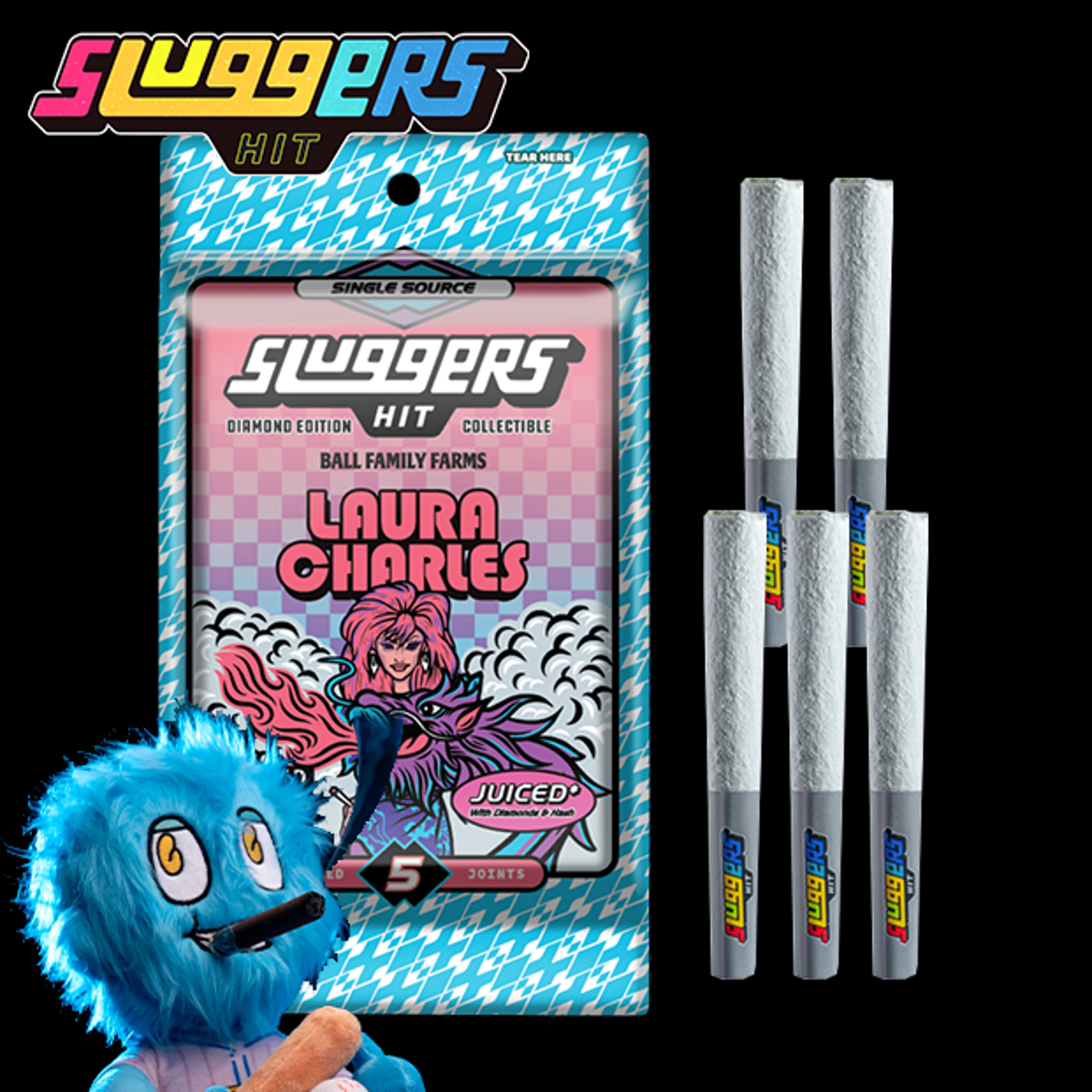 Sluggers x Ball Family Farms – Laura Charles – (Diamonds + Hash + Kief) Pre-Rolls - 5 Pack - 3.5g - Sluggers - Laura Diamond PR - $35.99 - Pre-Roll Packs