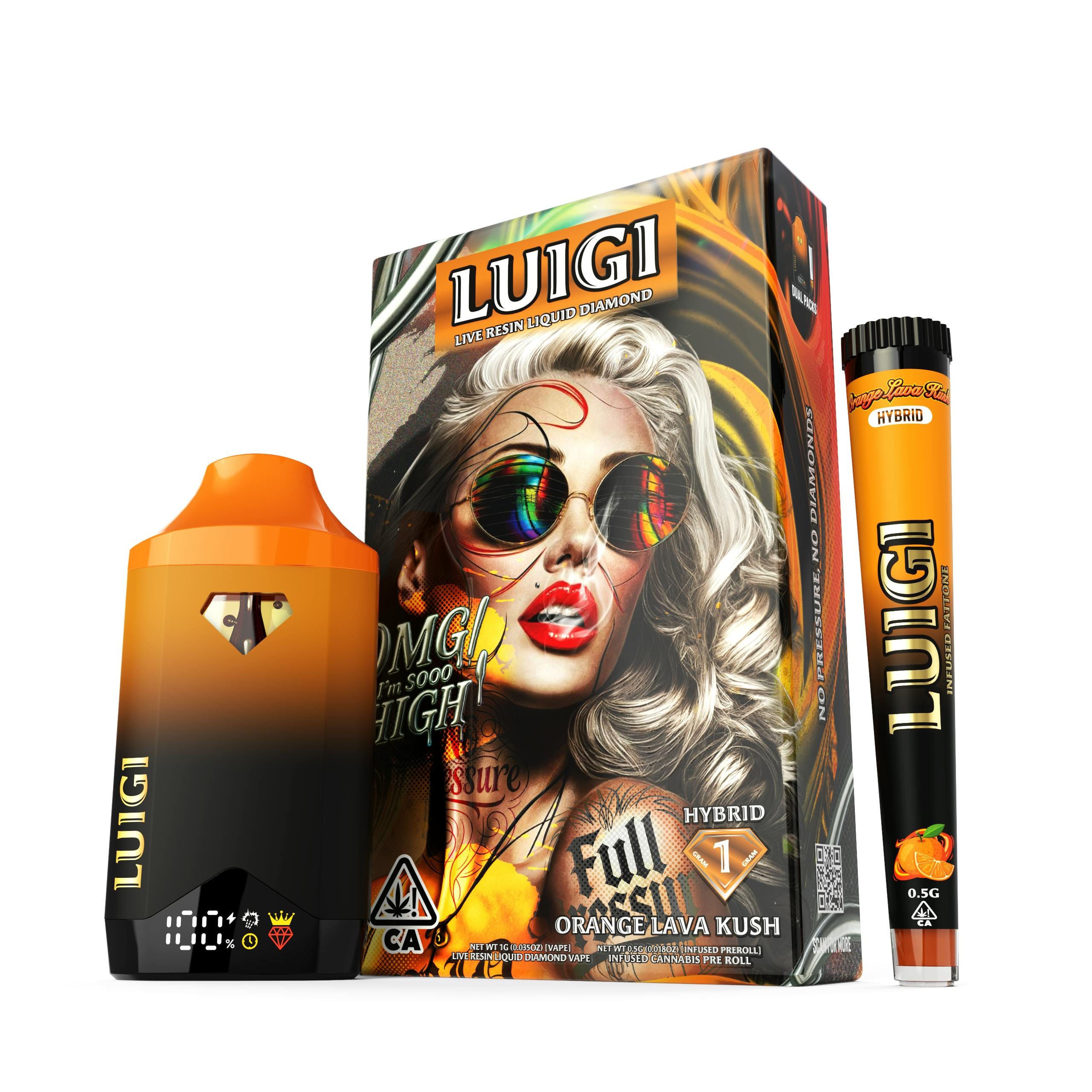 **SOLD AS SET** Orange Lava Kush (H) Dual Pack - Luigi - Orange Lava Kush (H) AIO Vape - $15 - Vape Cartridge