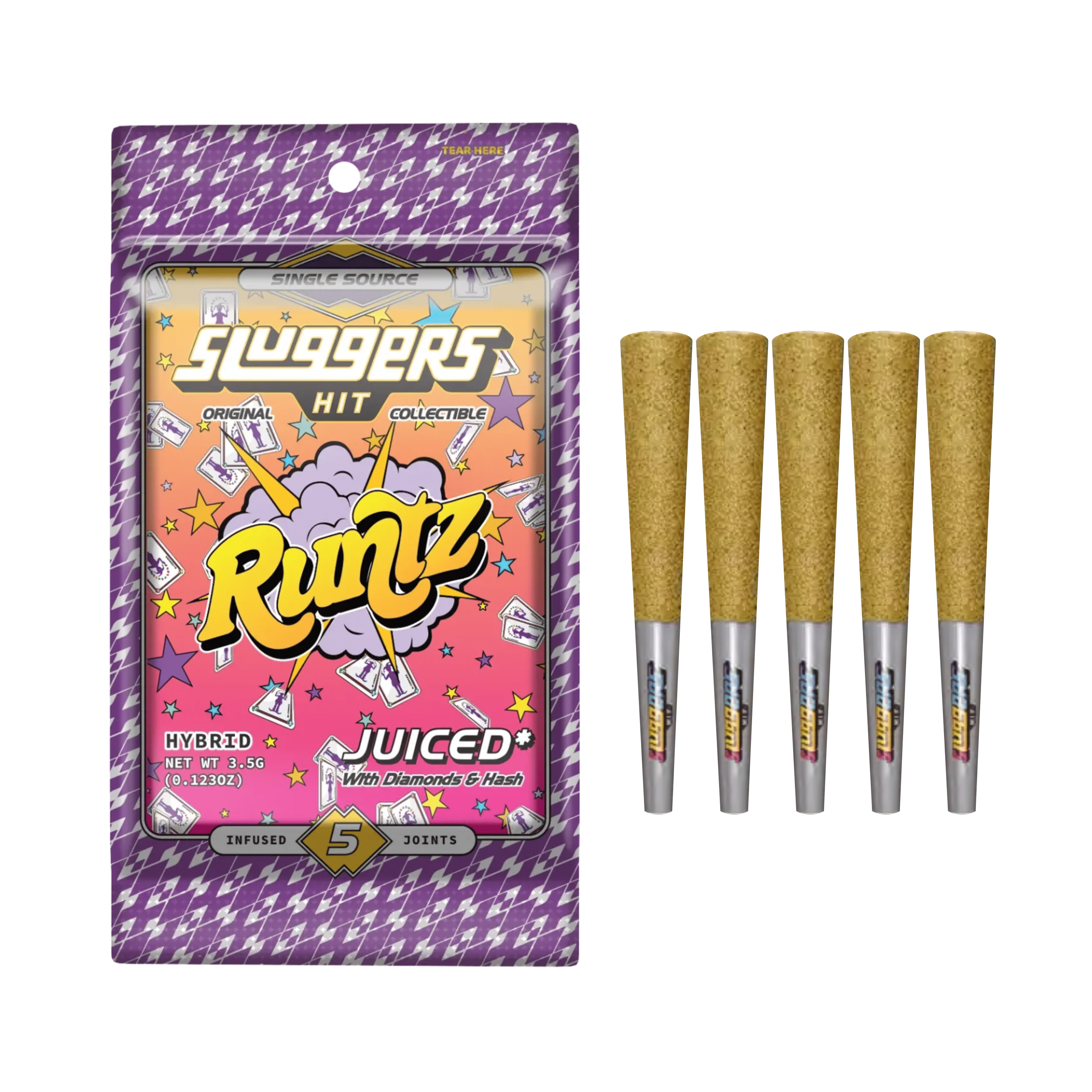 Runtz | Diamond & Hash Infused Pre-Roll 5 Pack - 3.5g - Sluggers Hit - - $38 - Infused Pre-Rolls