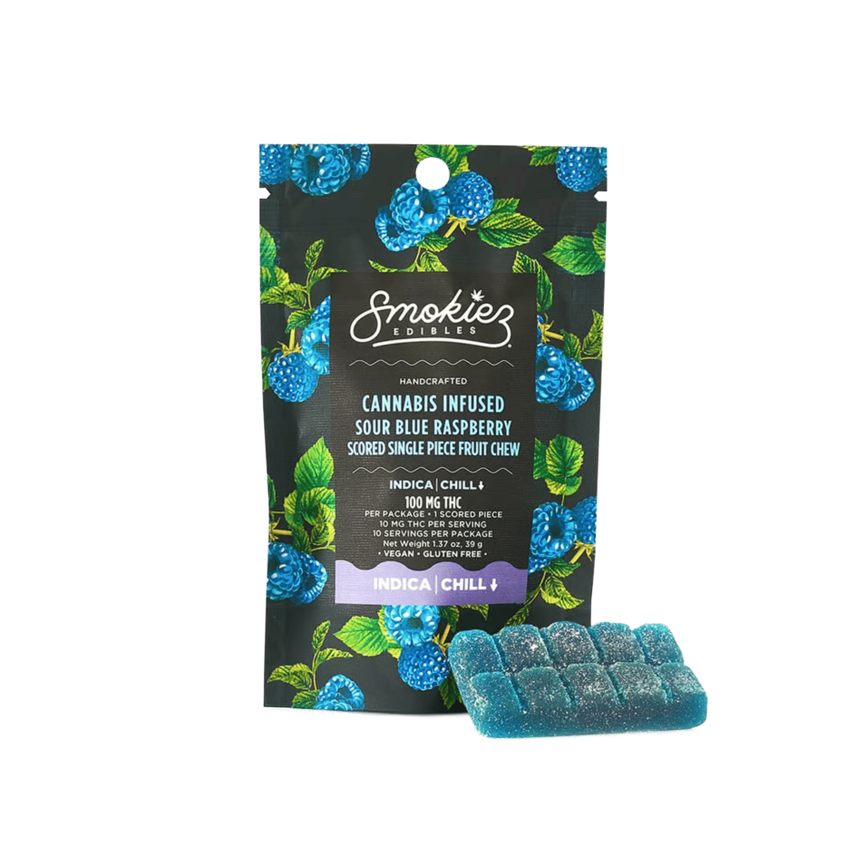 Single | Sour Blue Raspberry Scored Fruit Chew - 100mg - Smokiez Edibles -  - $17 - Edibles