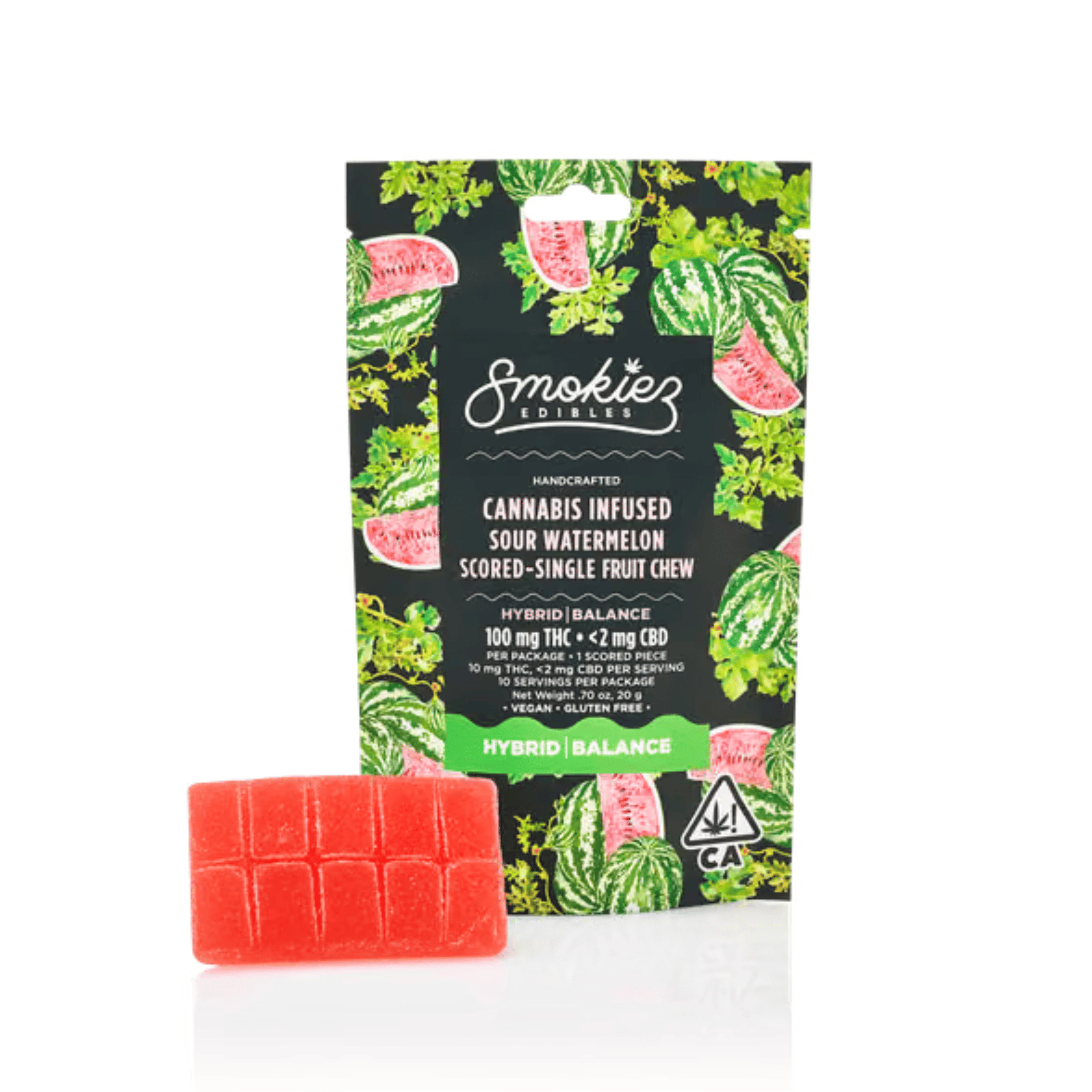 Single | Sour Watermelon Scored Fruit Chew - 100mg - Smokiez Edibles - - $17 - Edibles