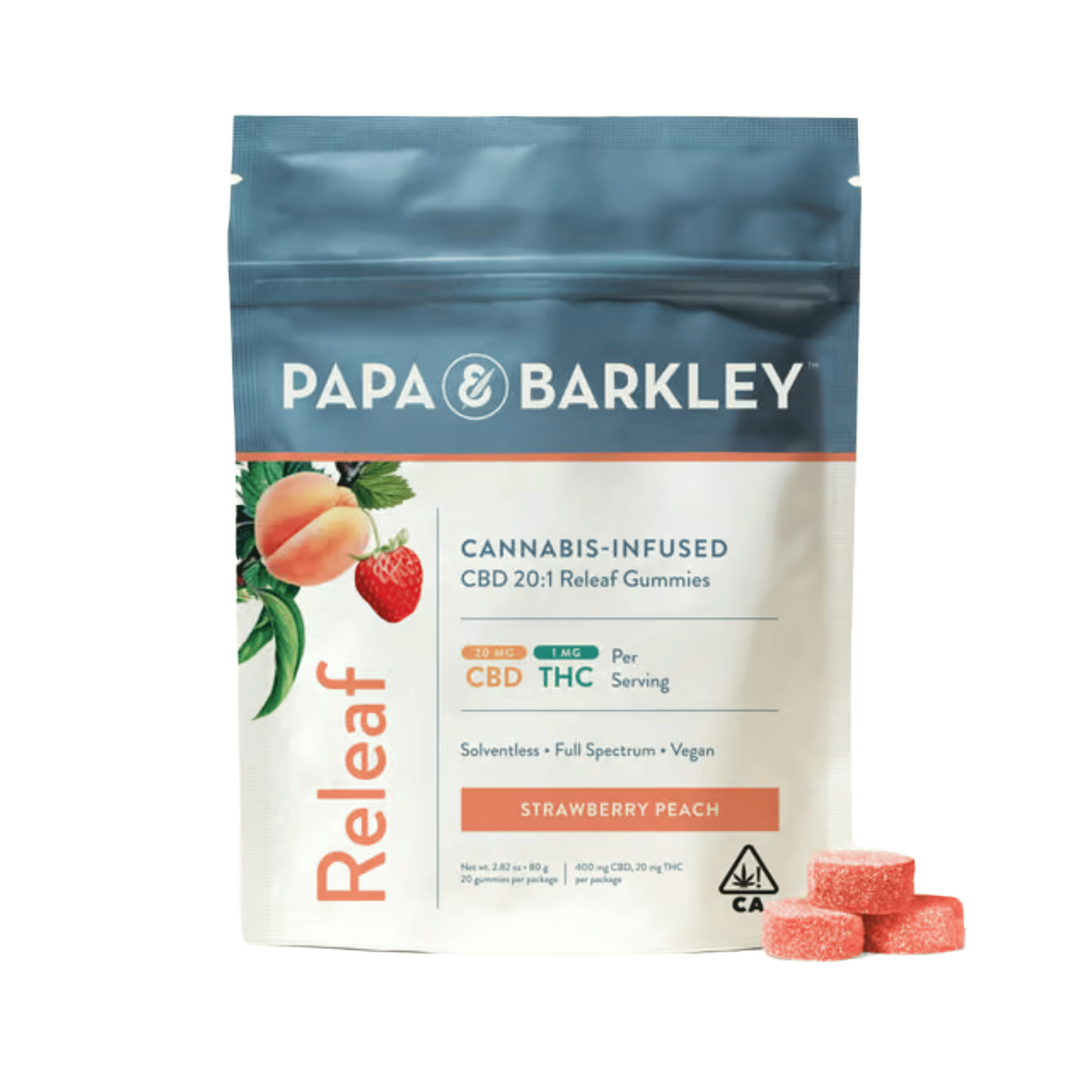 Releaf  | Strawberry Peach Gummies 400mg CBD : 20mg THC - Papa & Barkley -  - $22 - Edibles