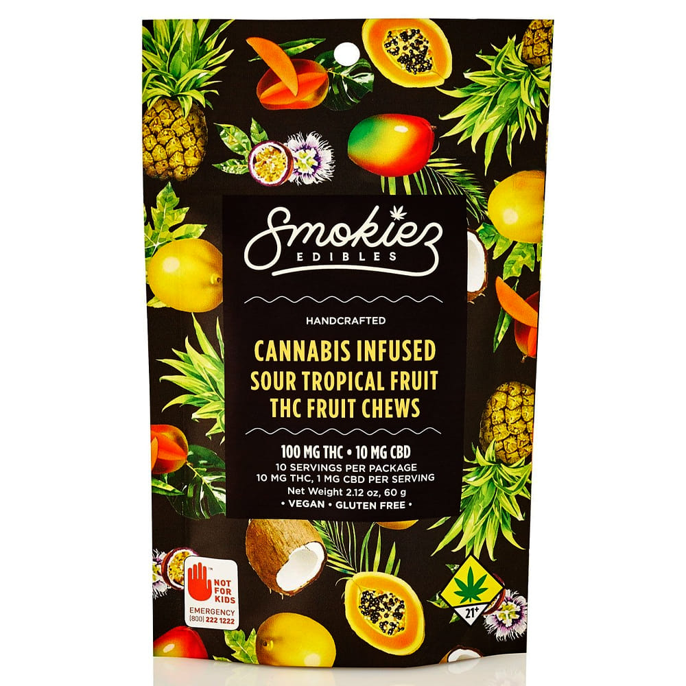 Sour Tropical Fruit (H) 1:1 THC:CBD - Smokiez - Sour Tropical Fruit (H) - $15.50 - Edibles