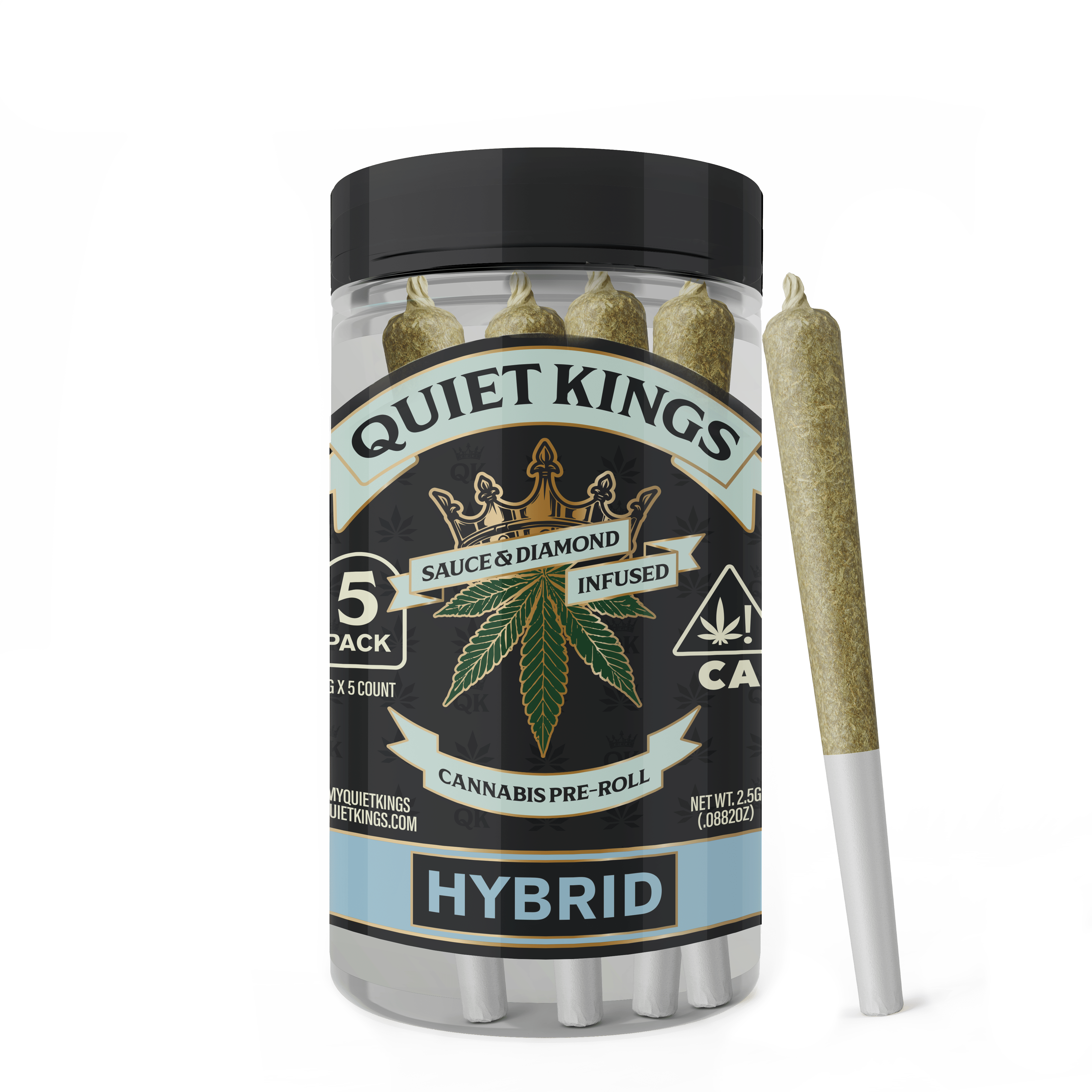 Orange Gelato - 2.5g Sauce and Diamond Infused Preroll(5pk) - Quiet Kings - Infused PR Pack - Hybrid - $25 - Infused Pre-Roll Packs