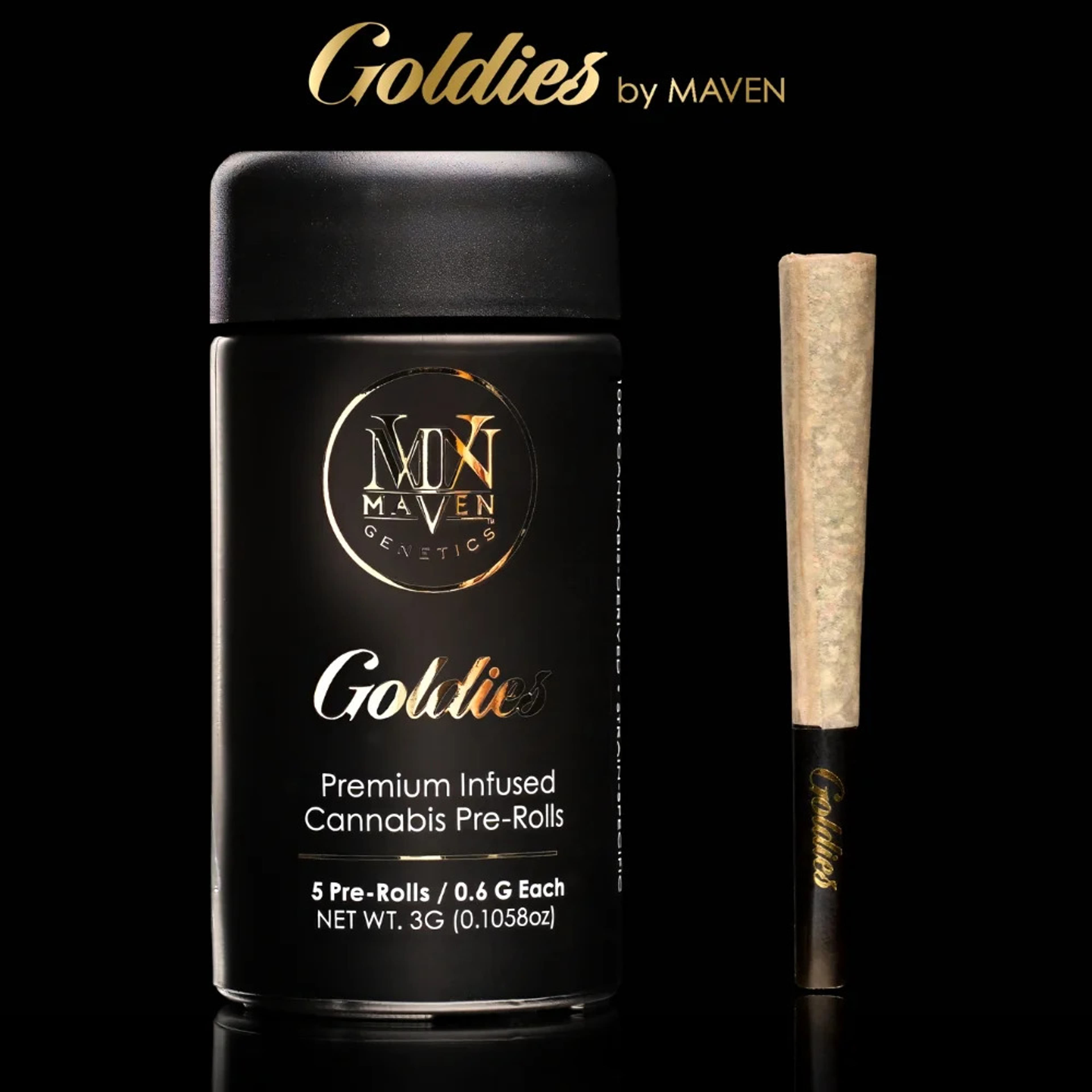 Goldies - 98K 5 Pack Infused Pre-Rolls - Maven Genetics - 5 Pack - $40 - Pre-Rolls