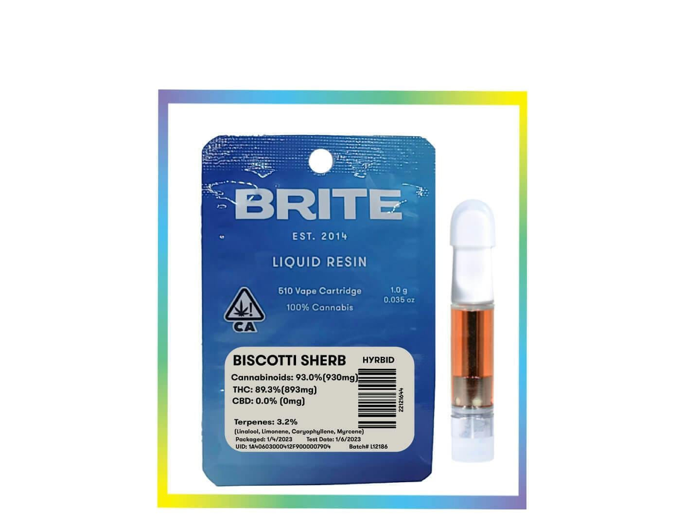 Biscotti Sherb - Liquid Resin - Cart - Brite Labs - 1g (Single) - $24.99 - Vape Cartridges (Universal 510 Battery Required)