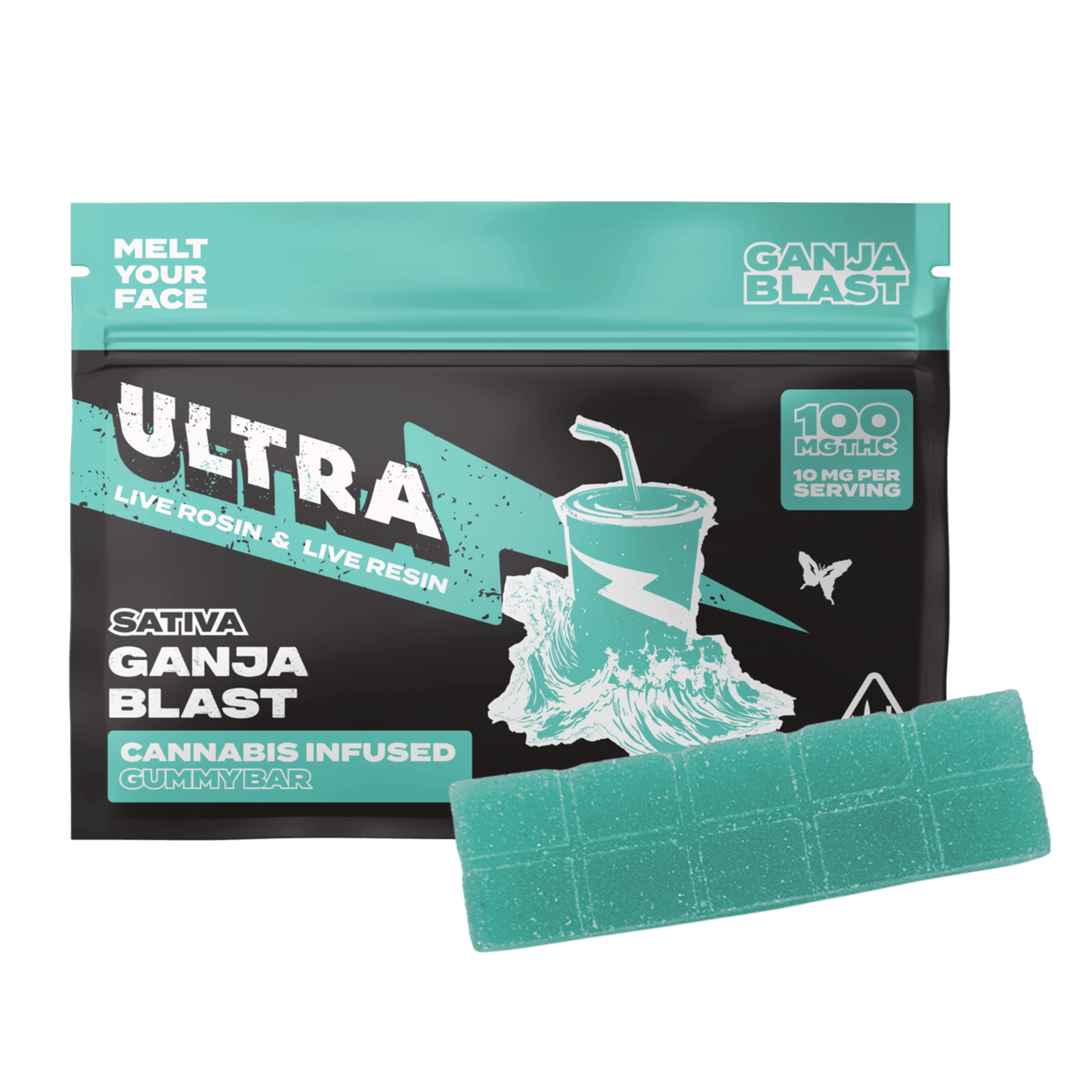 Ganja Blast - 100mg Live Rosin/Live Resin Infused Gummy Bar - ULTRA xP - - $9.75 - Edibles