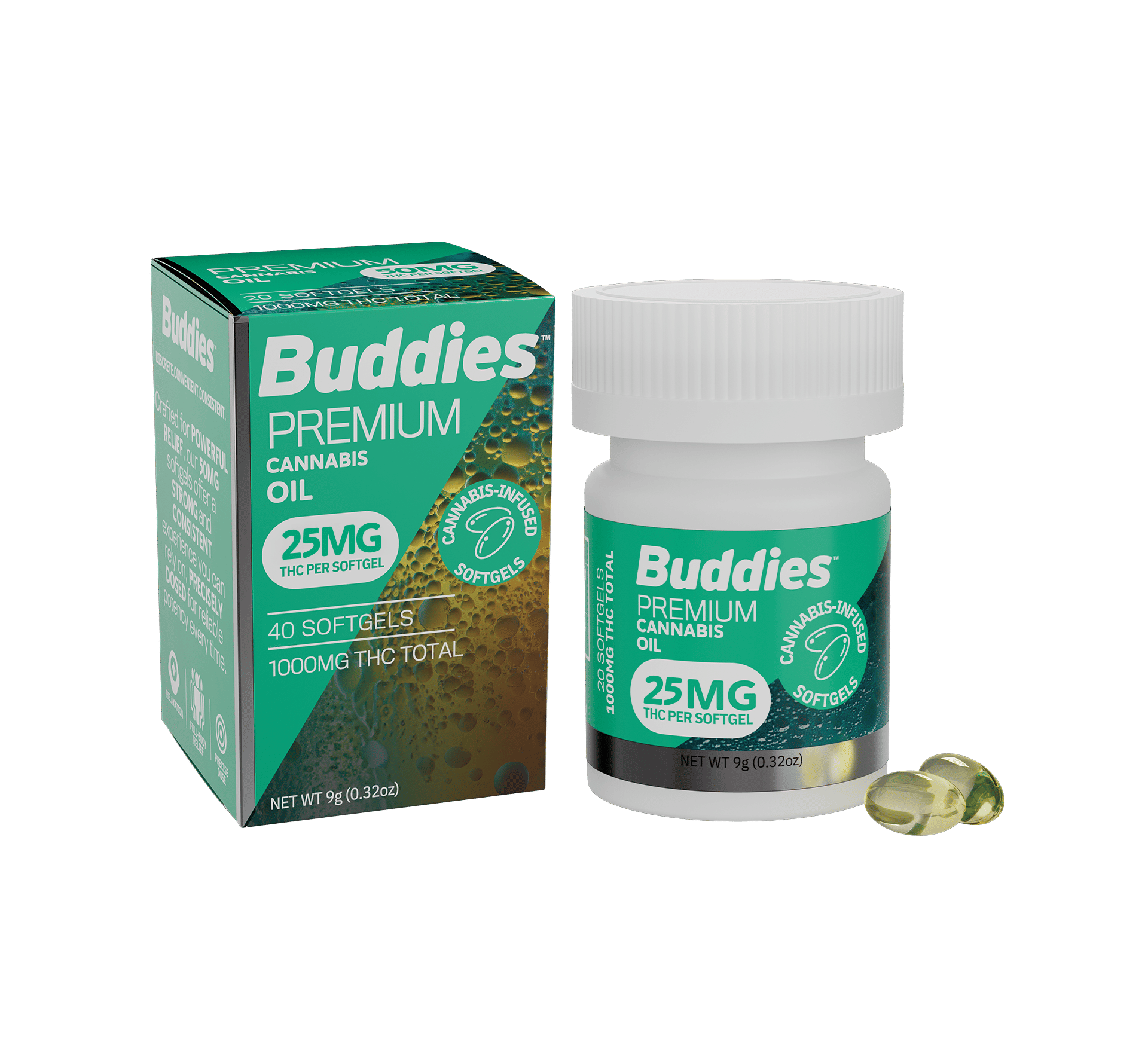 THC Softgels 40ct 1000mg - Buddies -  - $40 - Pill