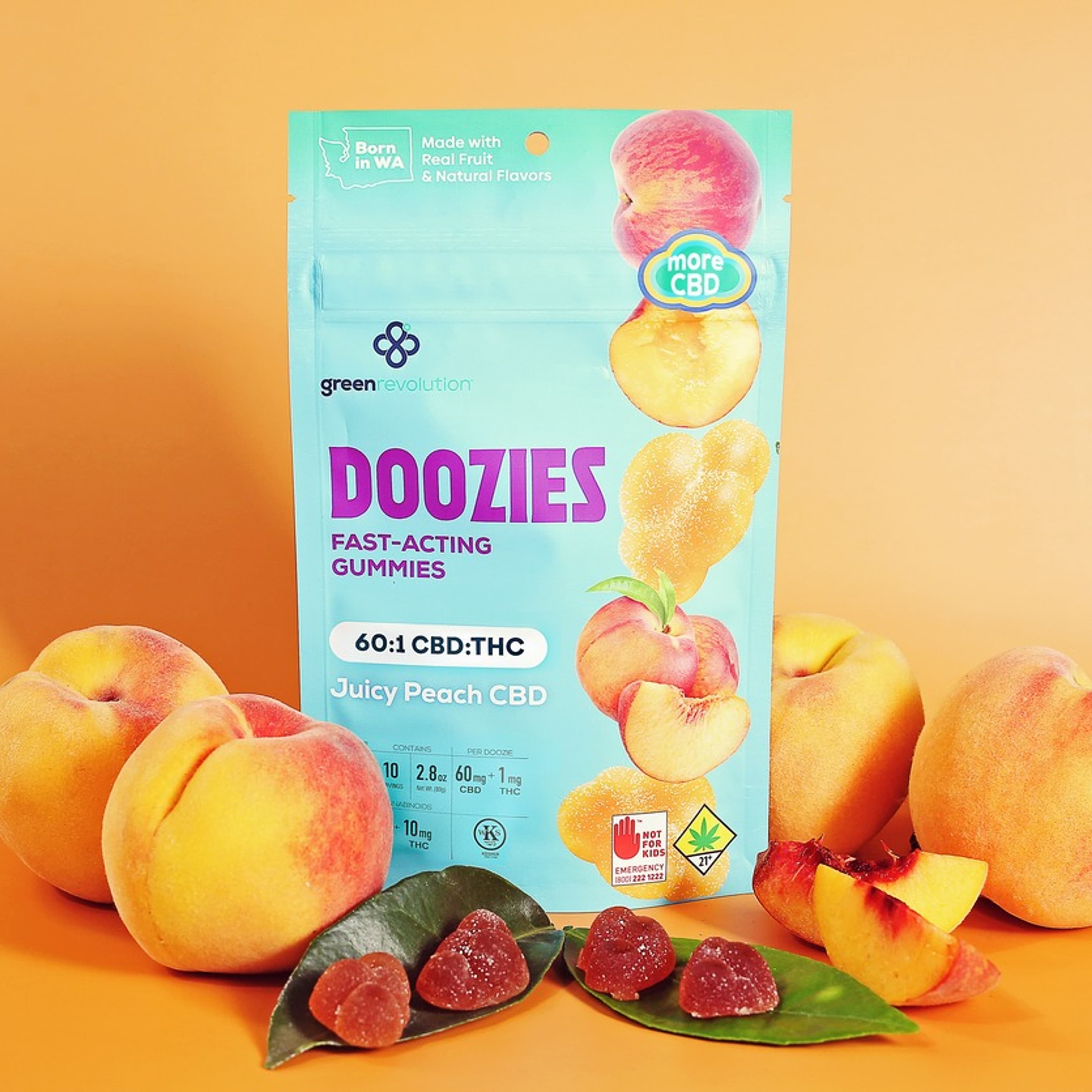 Juicy Peach 1:1 CBD:THC - 100MG Gummies *B2G1 EVERYDAY* - Doozies - Juicy Peach 1:1 CBD:THC (H) - $8 - Edibles