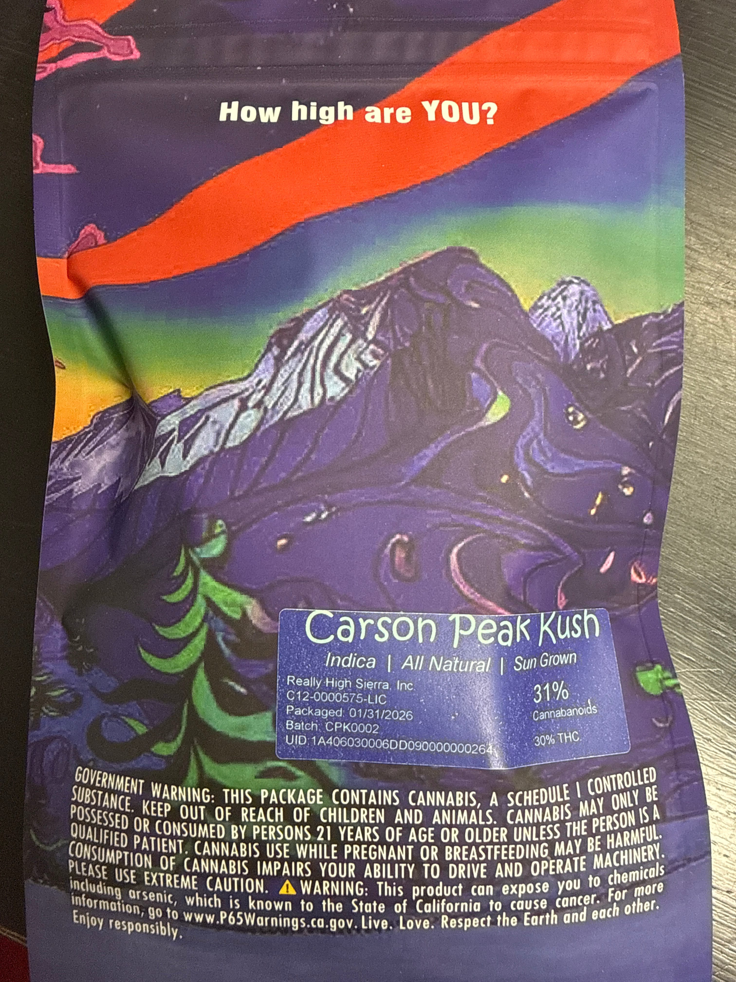 *Local* High Sierra: Carson Peak Kush - 14g - High Sierra -  - $65 - Flower