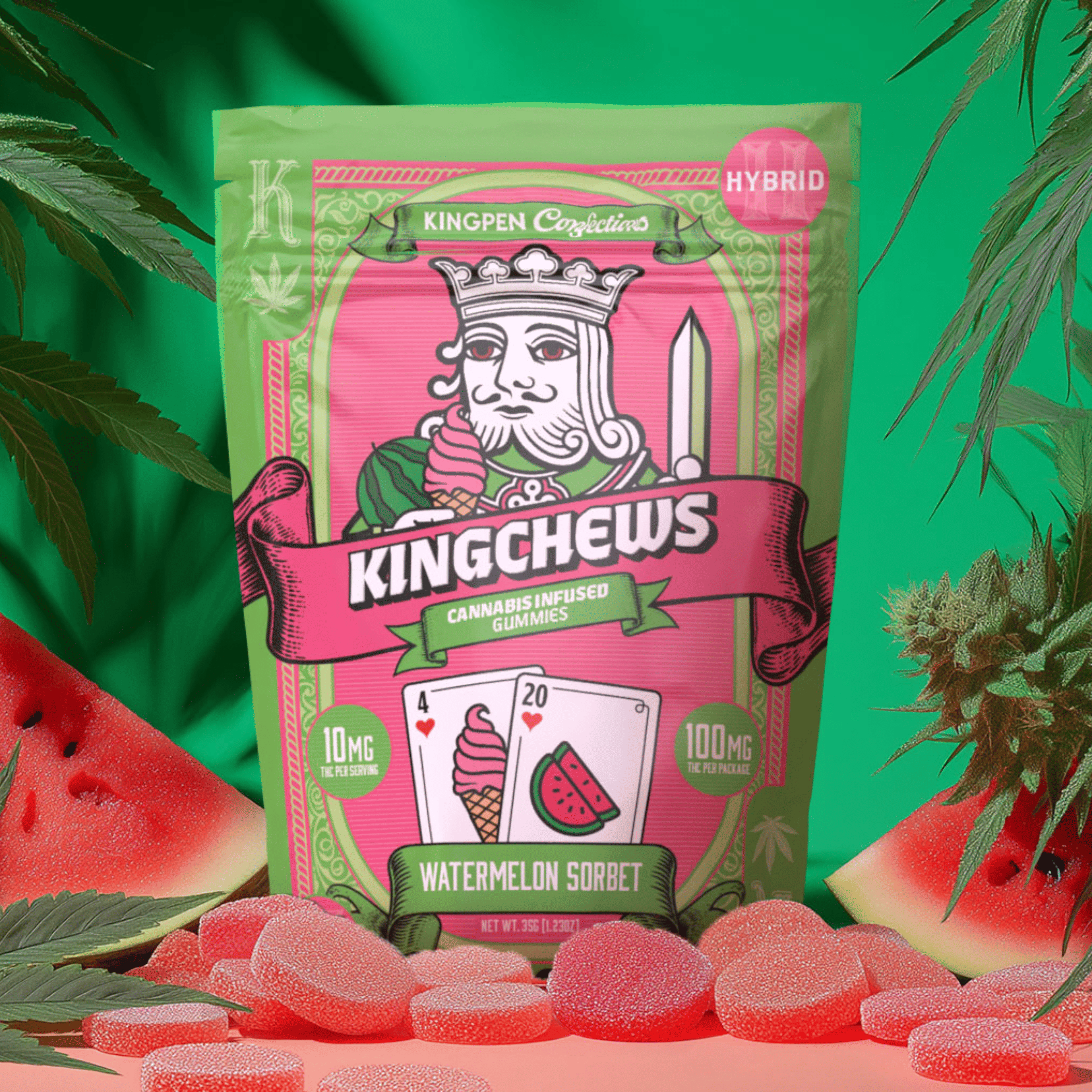 Kingchews | Watermelon Sorbet Gummies - 100mg - KINGPEN - - $13 - Edibles