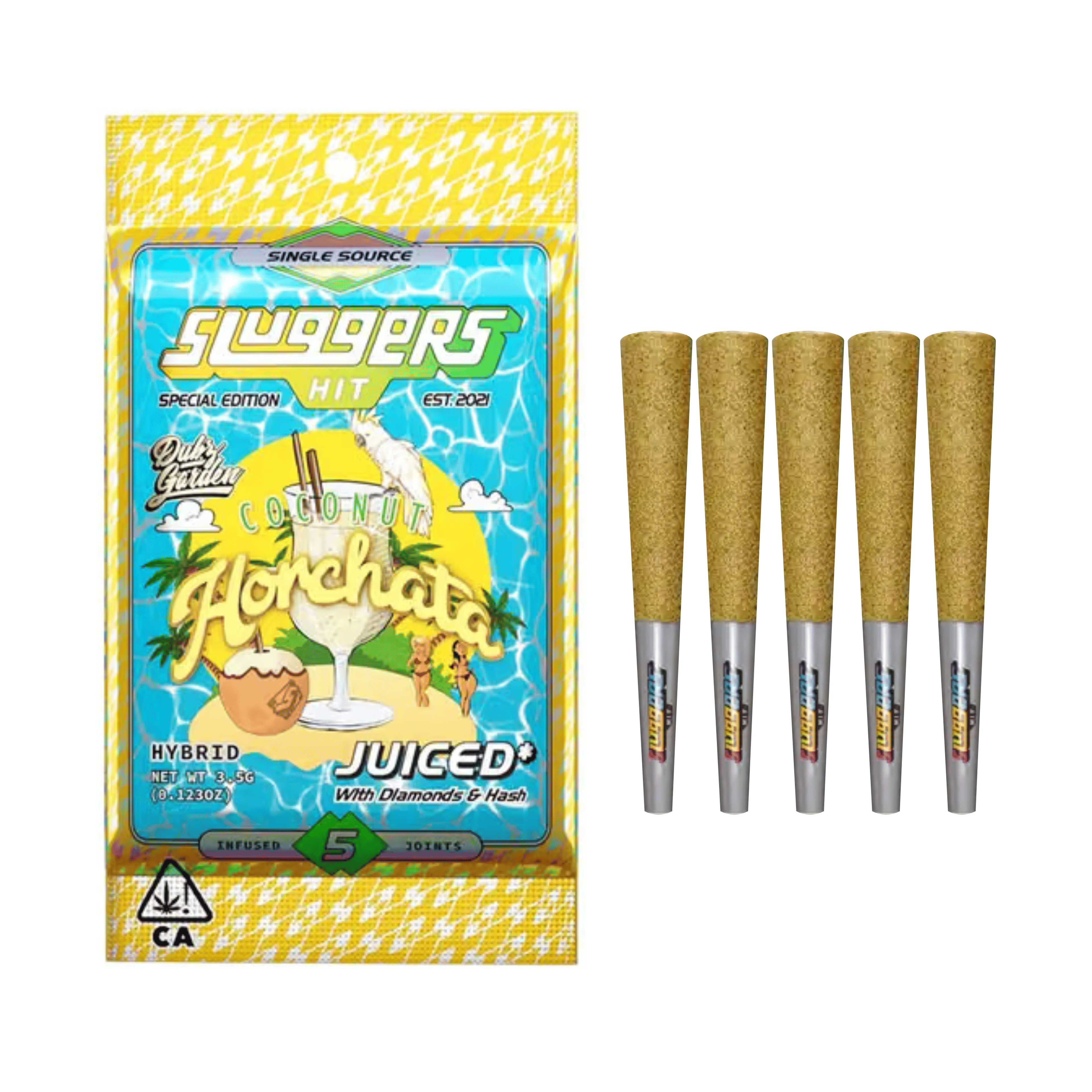 Coconut Horchata | Diamond & Hash Infused Pre-Roll 5 Pack - 3.5g - Sluggers Hit - - $38 - Infused Pre-Rolls