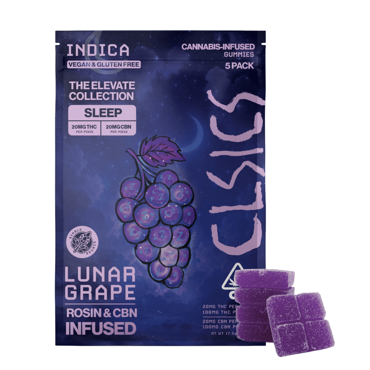 Lunar Grape CBN/THC Live Rosin sleep gummies 5pk - CLSICS Rosin & Rosin Infused Pre Rolls -  - $23.99 - Edible