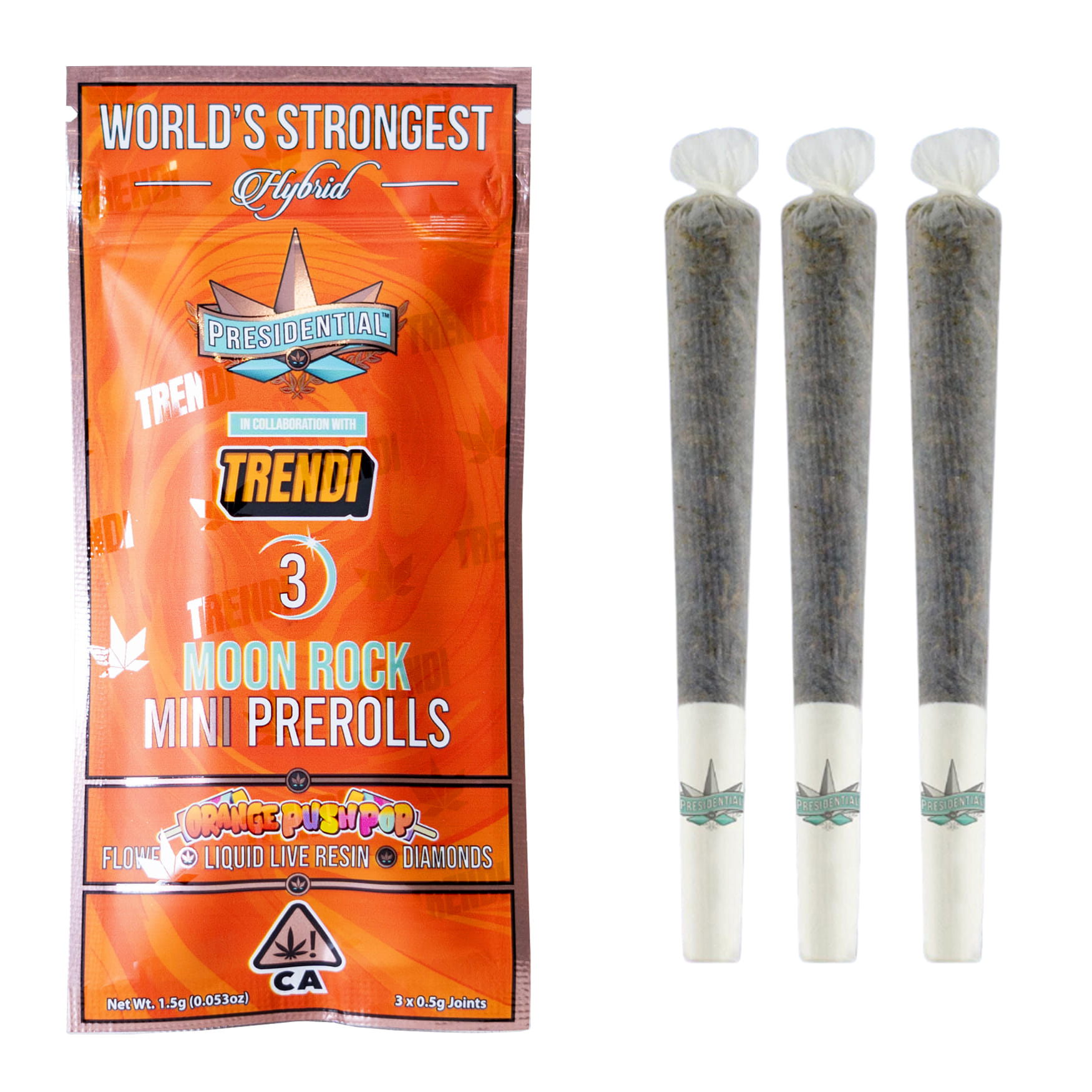 Orange Push Pop (H) Mini Moon Rock Prerolls - 3pk - Presidential - Orange Push Pop (H) 3pk - $20 - Pre-Rolls