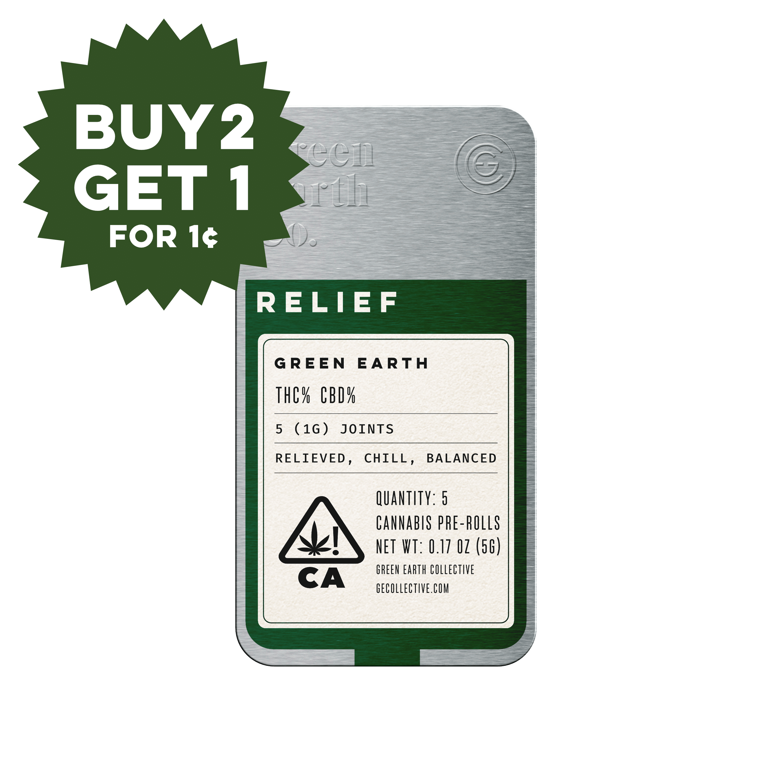 Earth Tins | Cannatonic X Ringo 1:1 Pre-roll 5-pack - 5g - Green Earth Co. -  - $25 - Pre-Rolls
