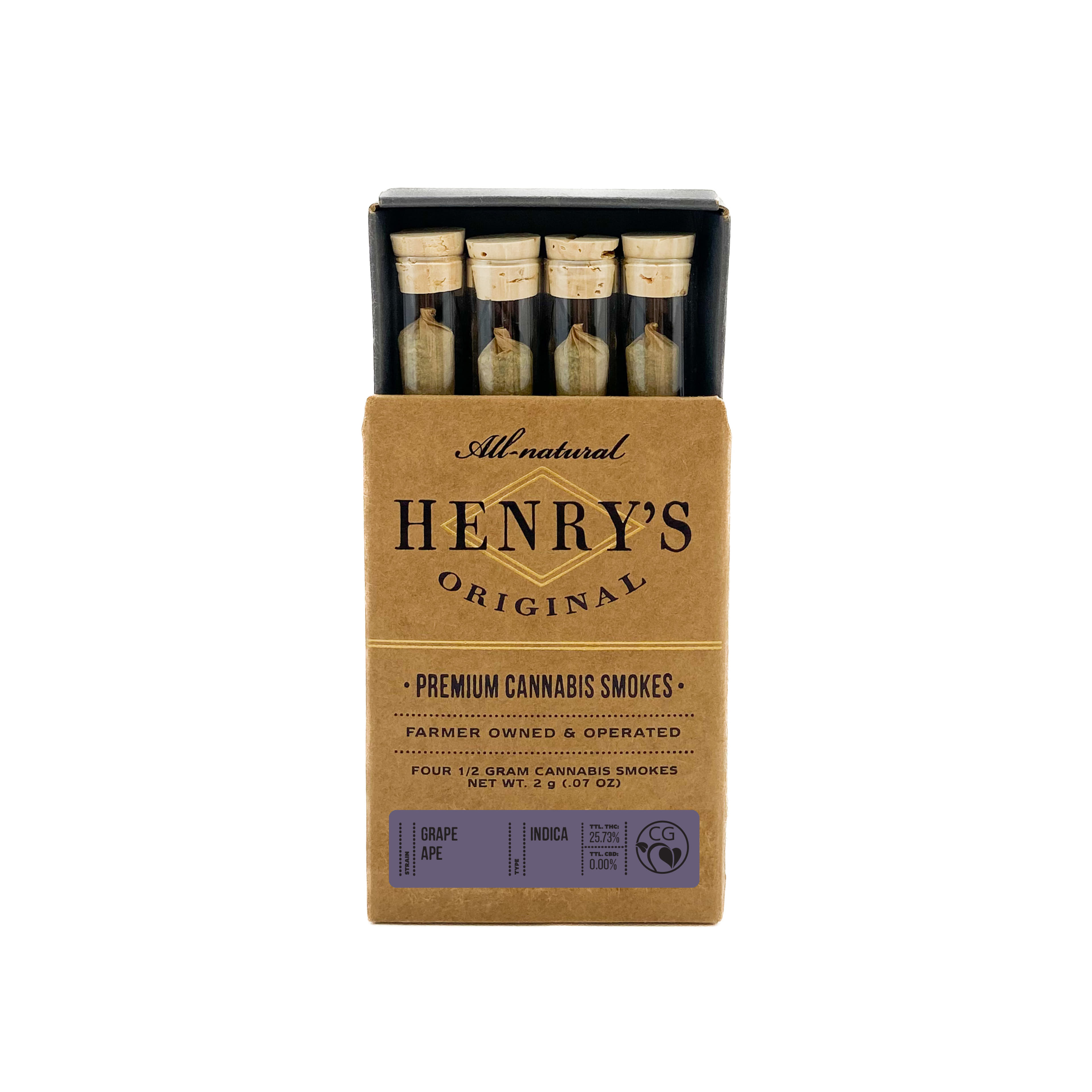 ***Grape Ape - .5g Pre-Rolls(4pk) - Henry's Original - PR Pack - Indica - $23 - Pre-Roll Packs